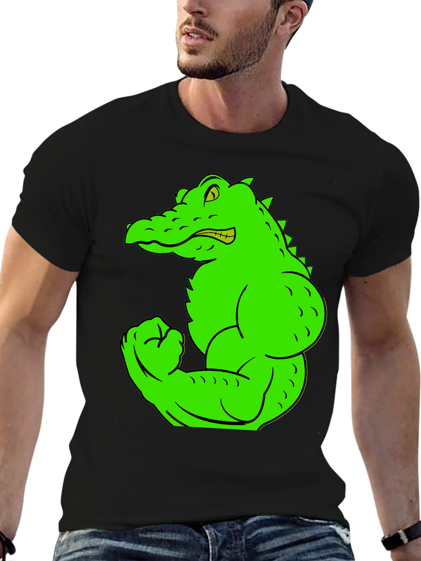 Black Muscle Gator Graphic Tee - Black Cotton T-Shirt view 6