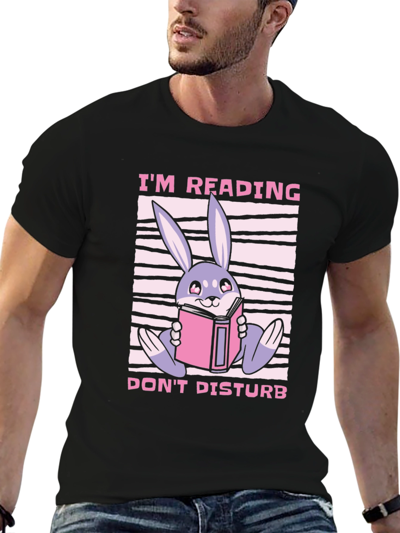 Black Reading Bunny Graphic T-Shirt - Don't Disturb view 6