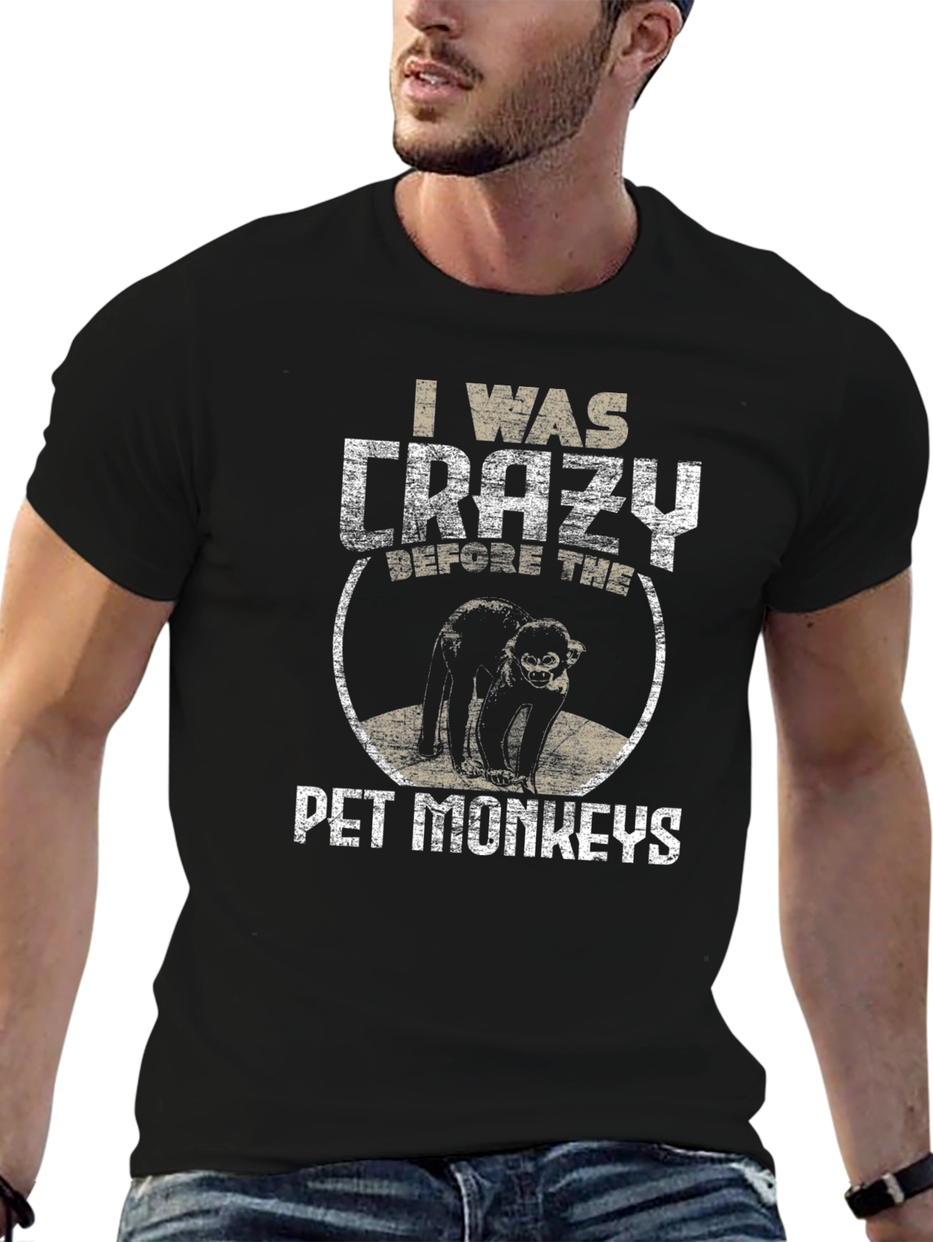 Black Crazy Before Pet Monkeys Graphic Tee view 6