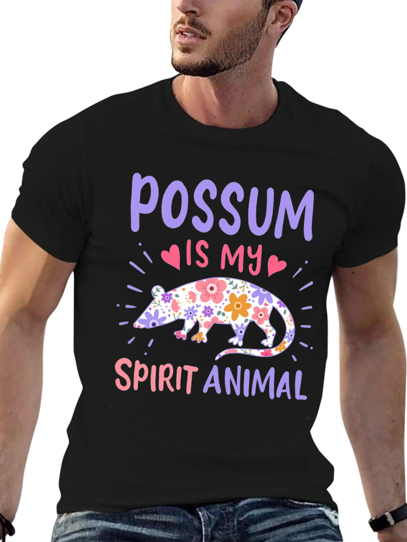 Black Possum Spirit Animal T-Shirt - Floral Possum Design view 6