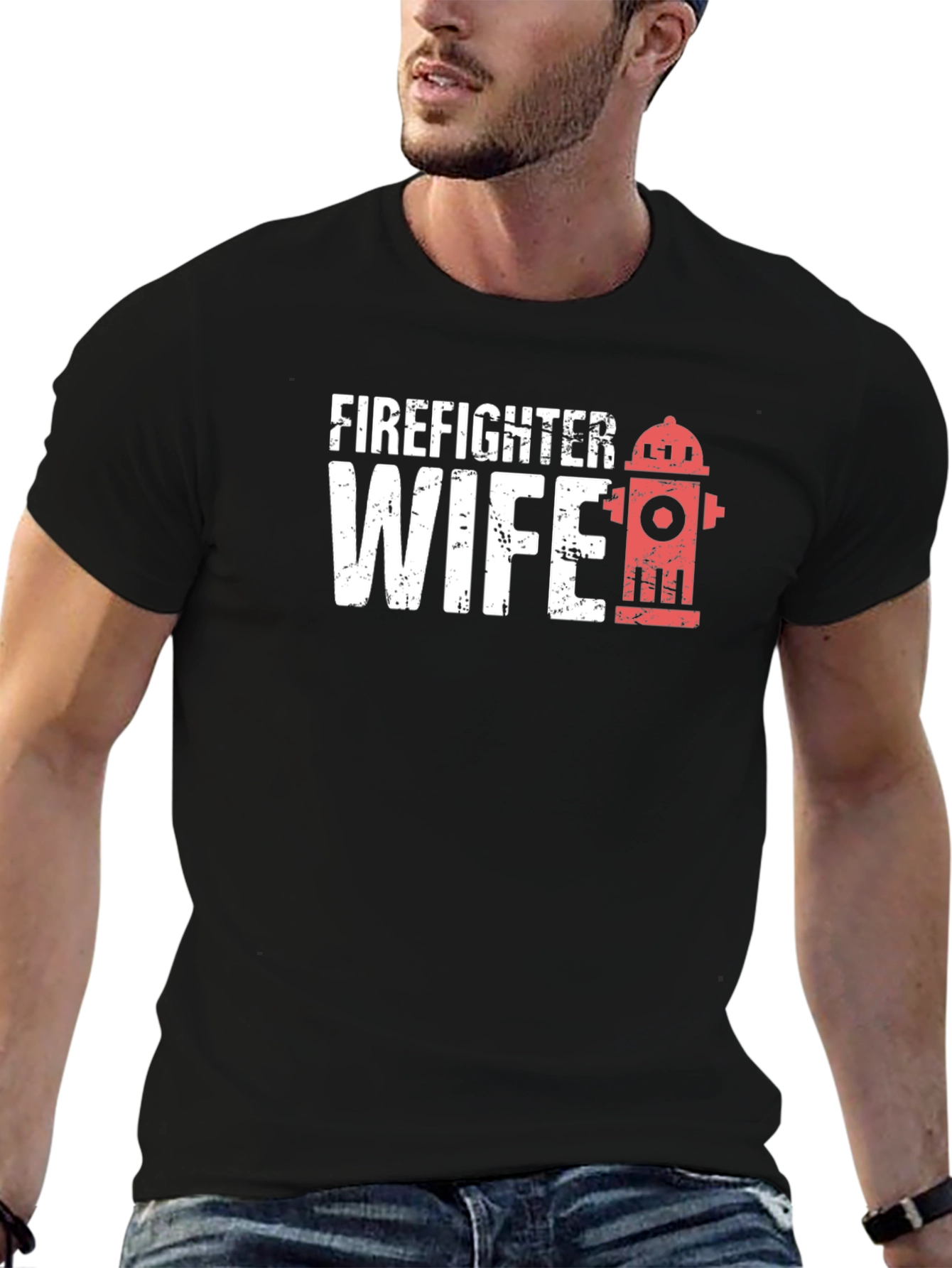 Black Firefighter Wife Black Graphic T-Shirt view 6