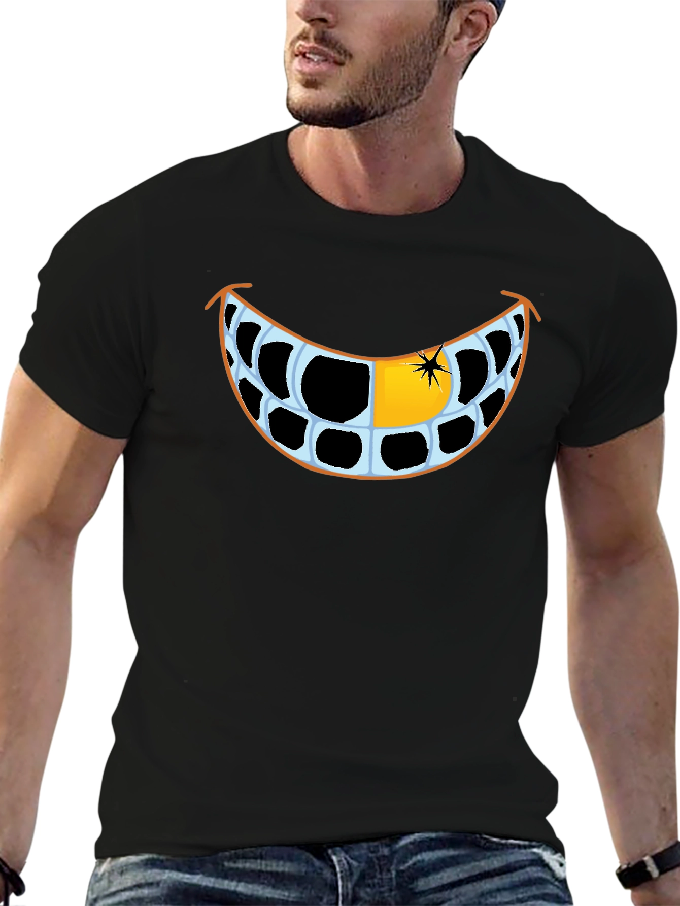 Black Funny Grinning Teeth Graphic T-Shirt view 6