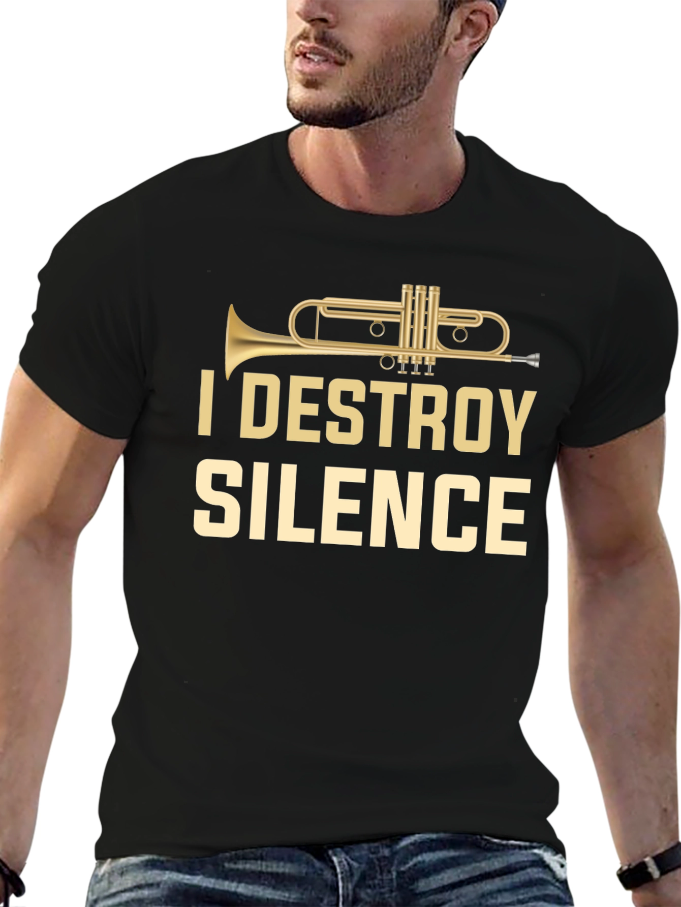 Black I Destroy Silence Trumpet T-Shirt view 6