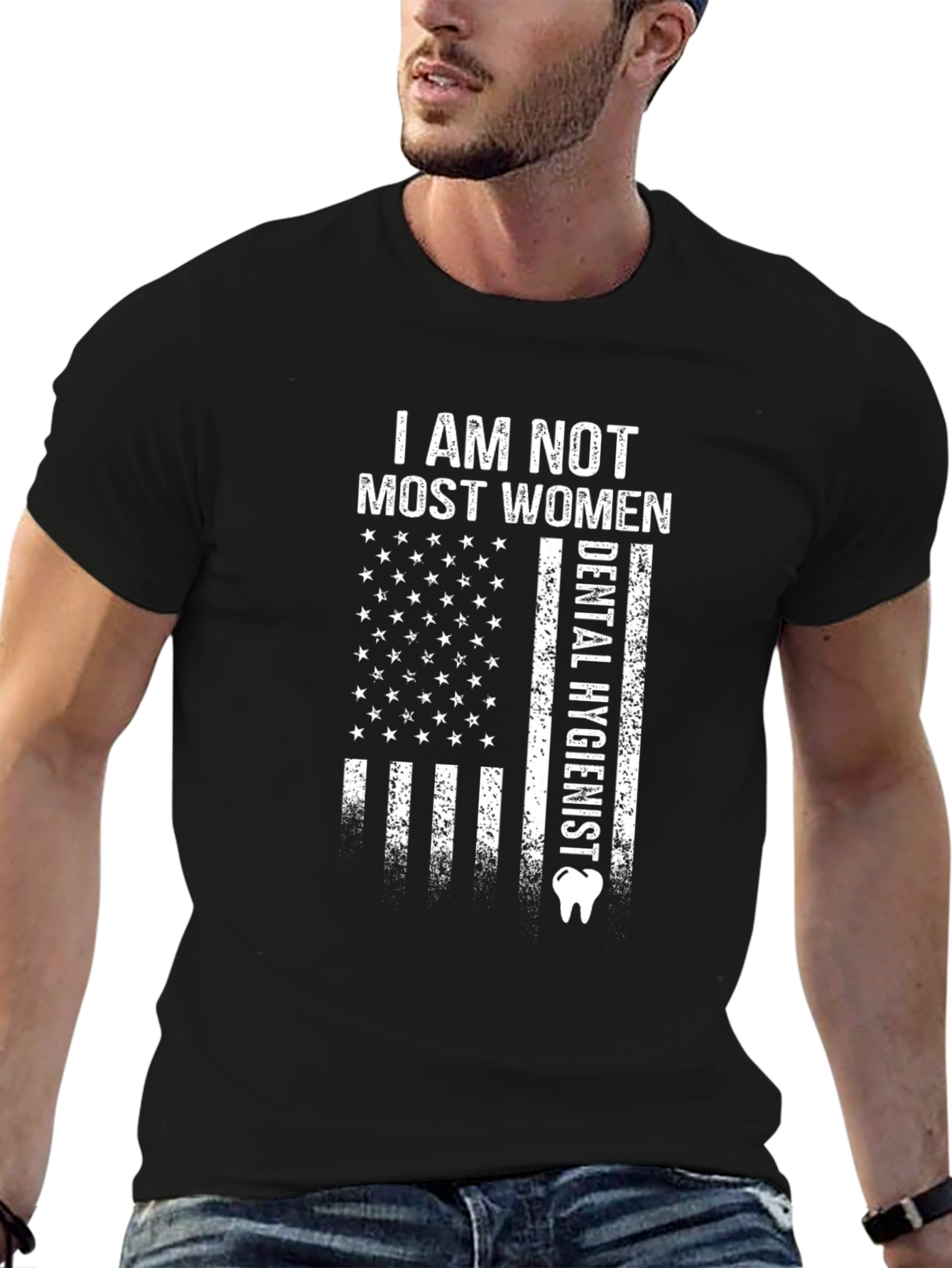 Black Dental Hygienist American Flag T-Shirt view 6