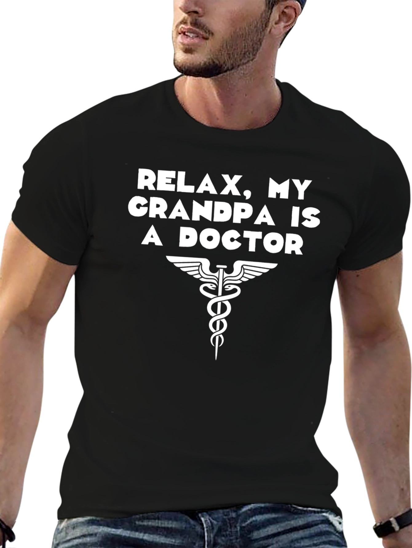 Black Relax My Grandpa is a Doctor Novelty T-Shirt view 6