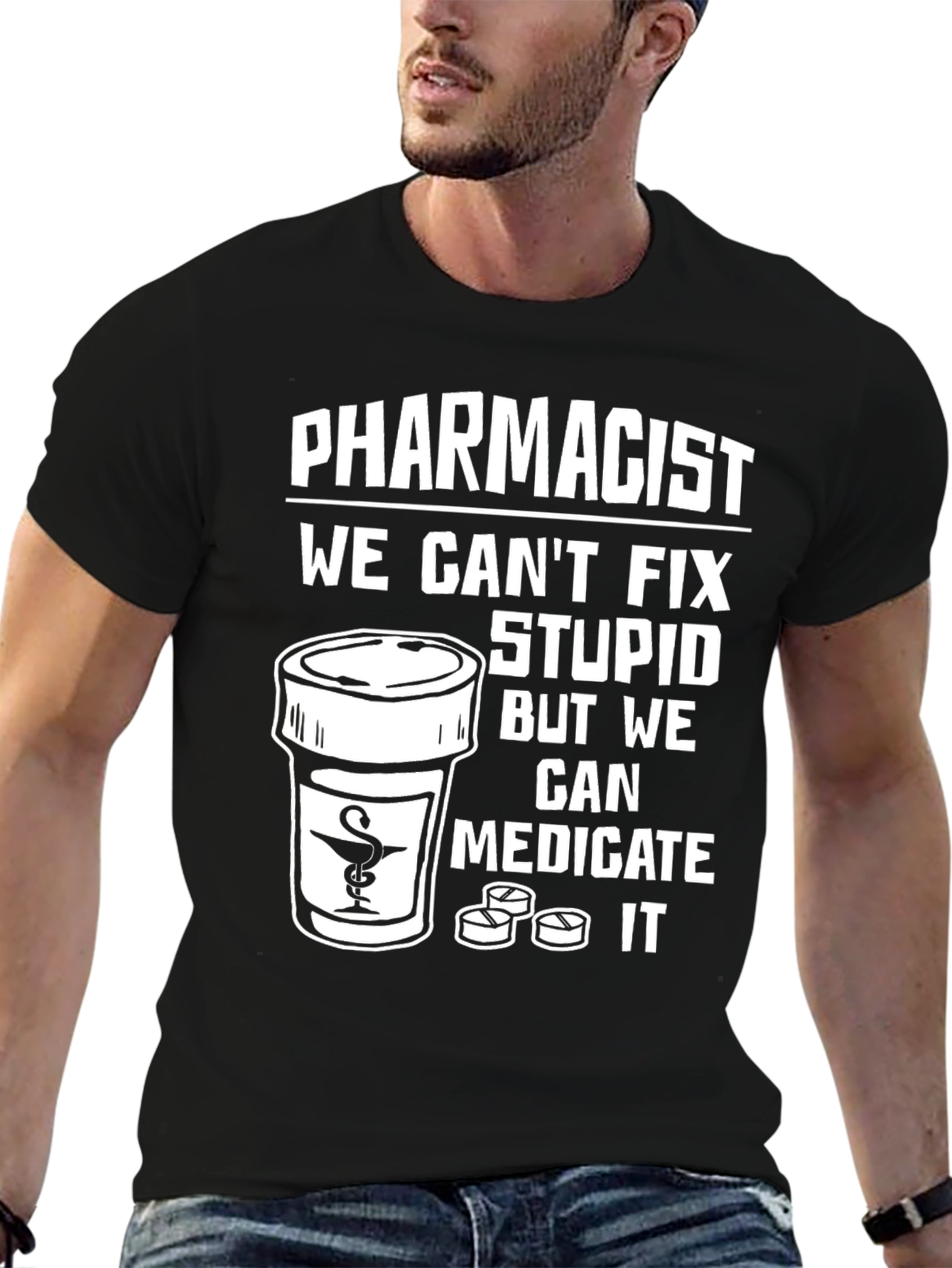 Black Pharmacist Humor T-Shirt: Medicate Stupid! view 6