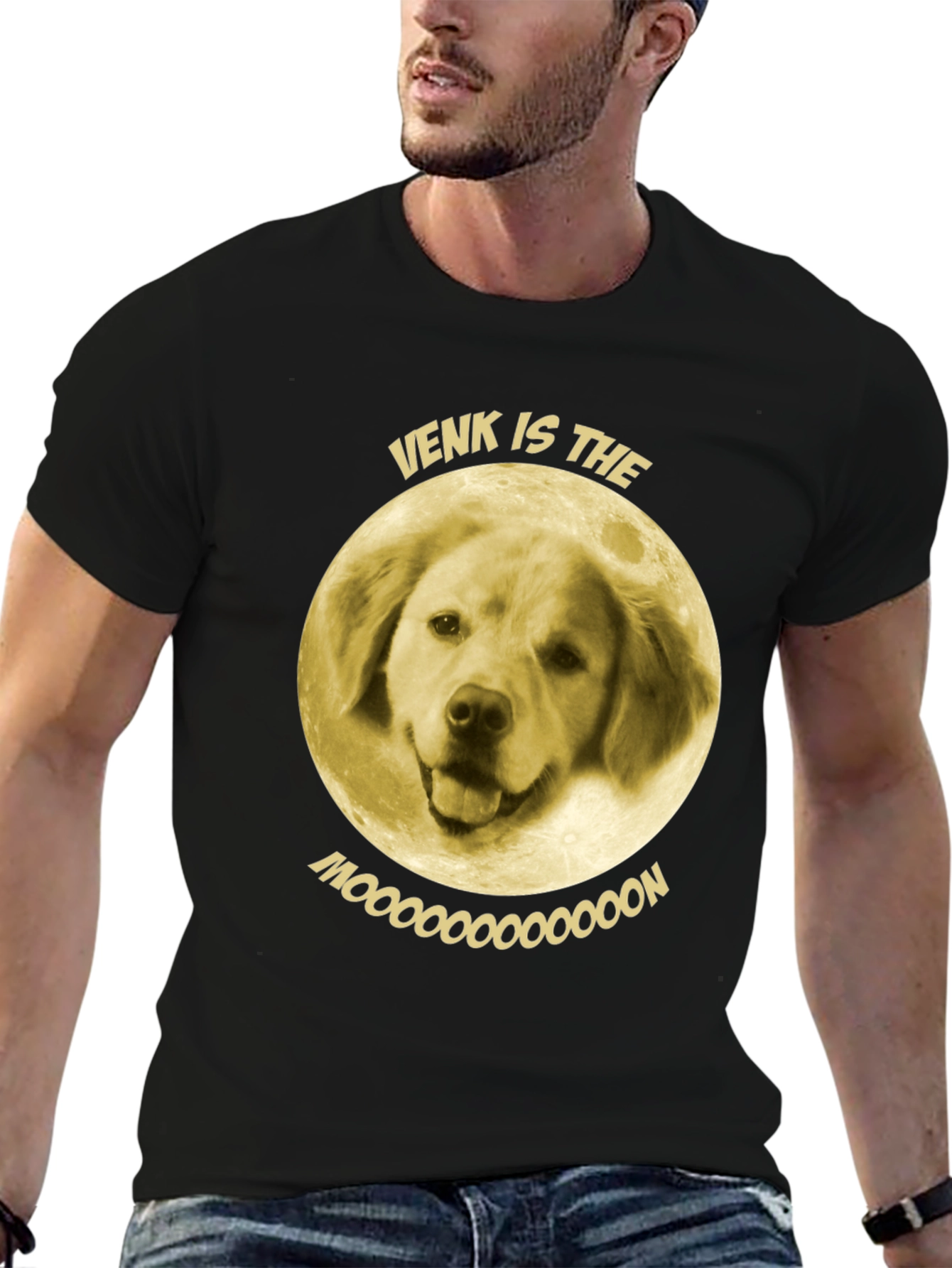 Black Venk is the Moon T-Shirt - Funny Dog Graphic Tee view 6