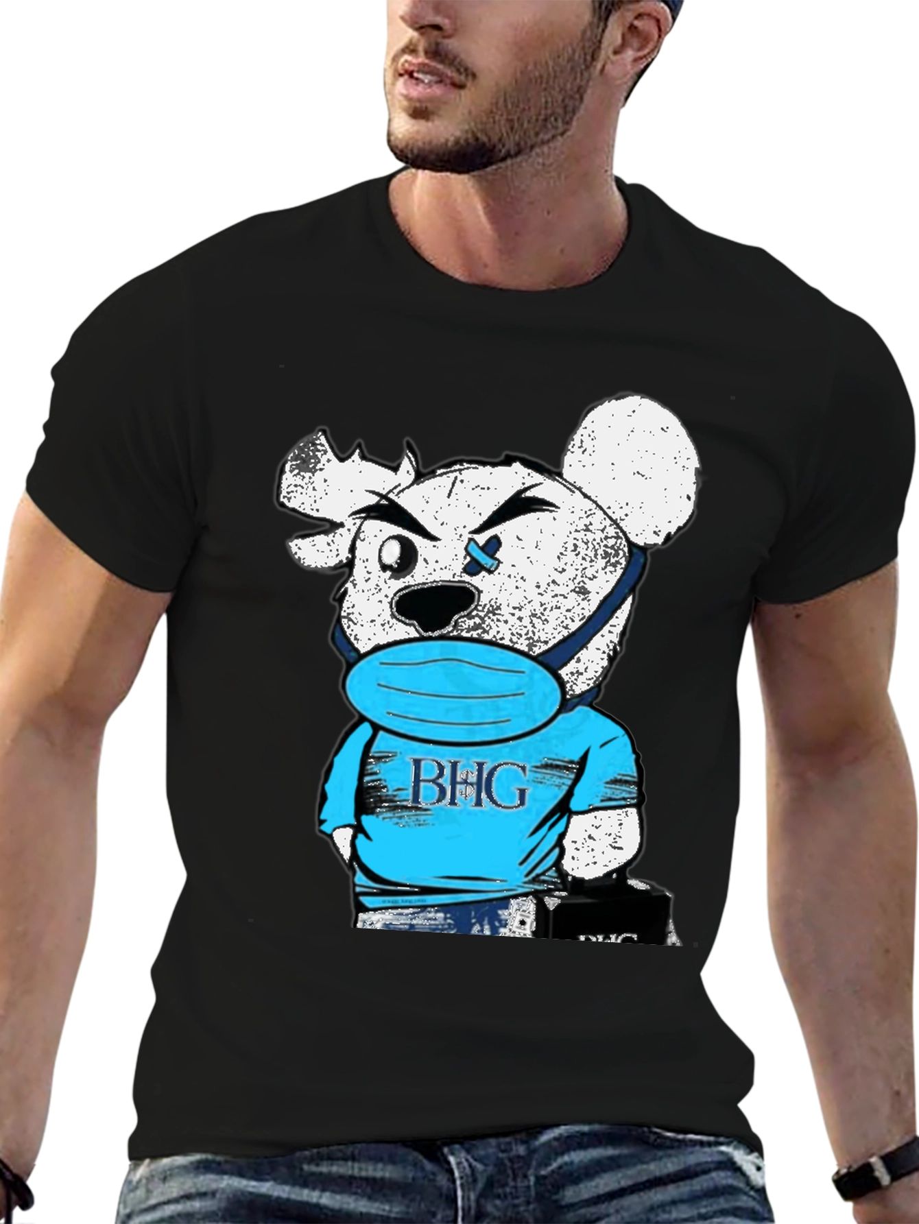 Black BHG Teddy Bear Face Mask Black T-Shirt view 6
