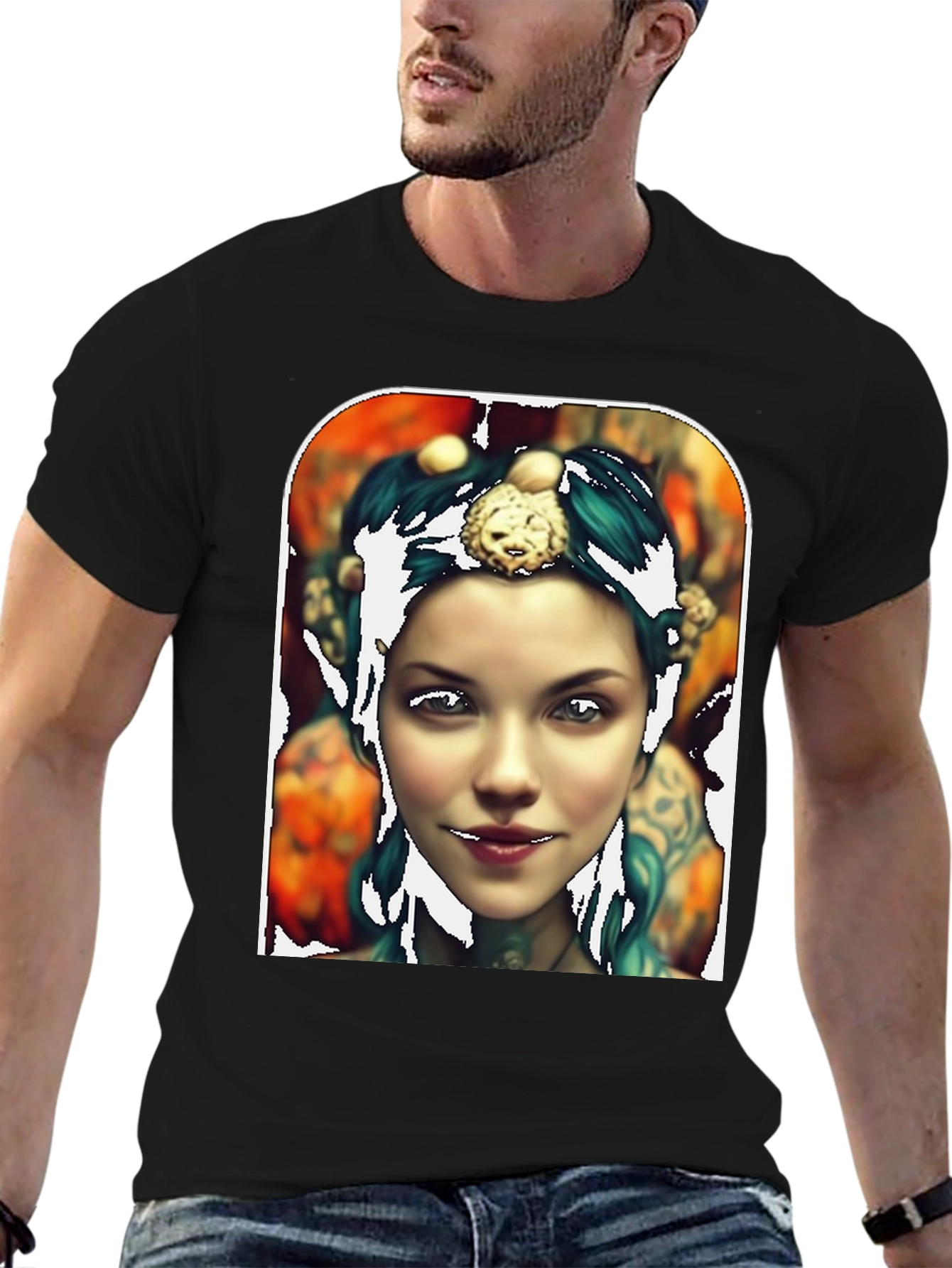 Black Artistic Portrait Tee - Unique Graphic Print view 6