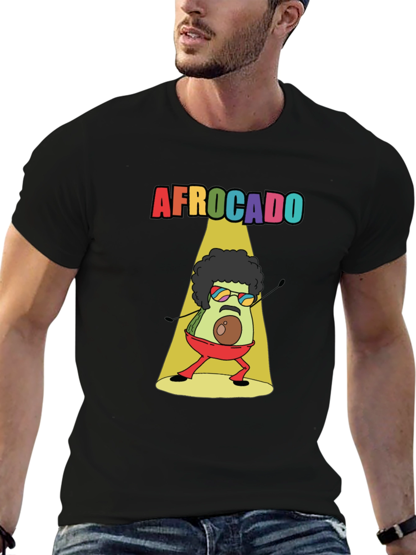 Black Afrocado T-Shirt - Avocado with Afro view 6