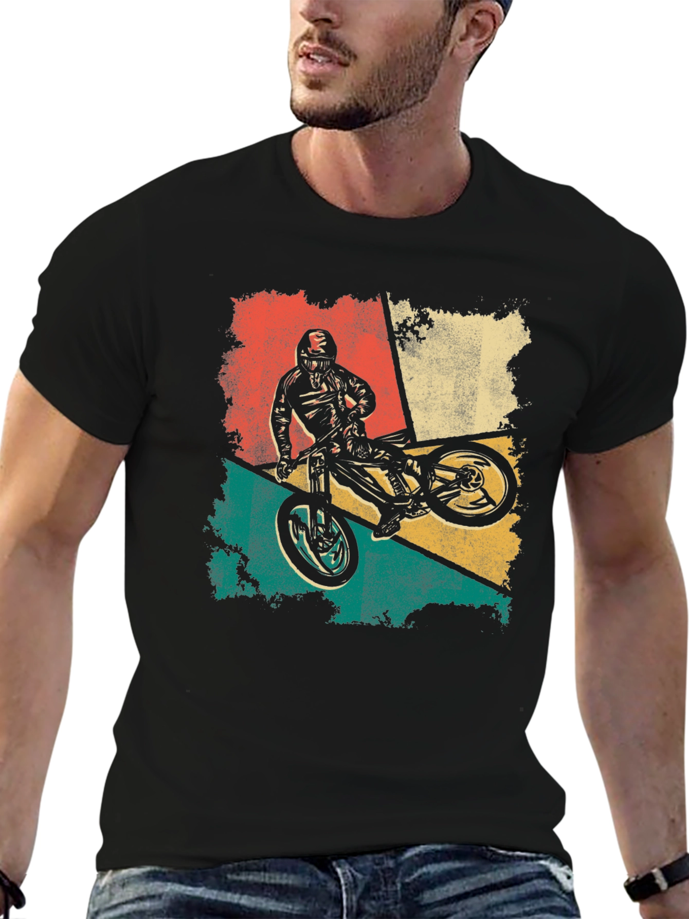 Black Retro Mountain Biker T-Shirt - Vintage Style view 6
