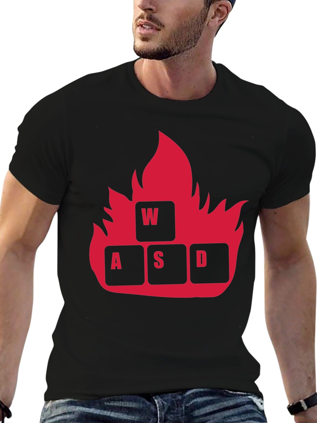 Black Gaming WASD Fire T-Shirt - Black Cotton Tee view 6