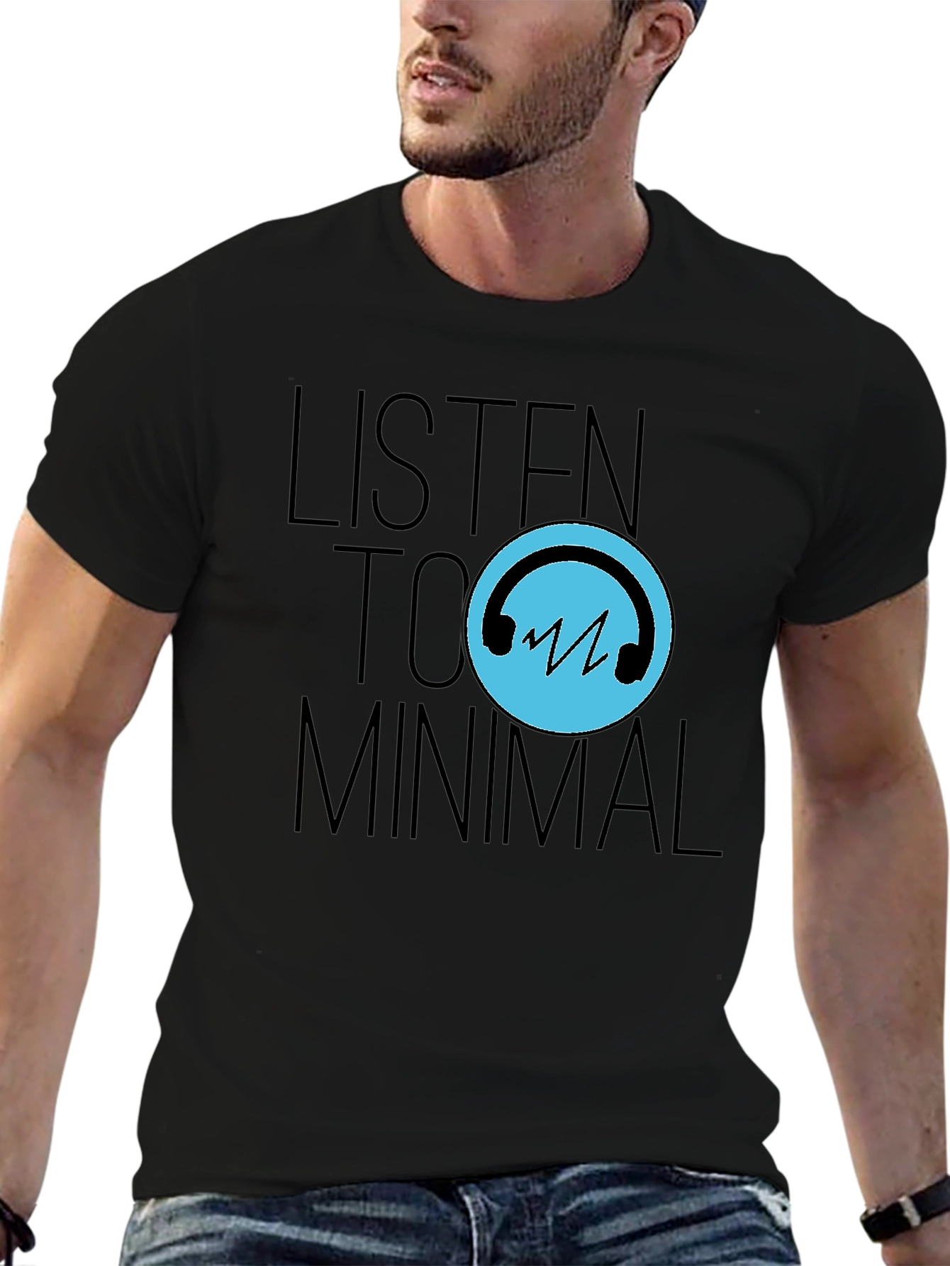 Black Listen to Minimal Black T-Shirt view 6