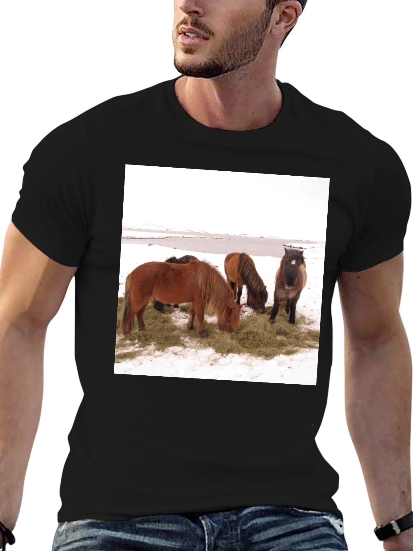 Black Horse Scene Graphic Tee - Unisex Black T-Shirt view 6