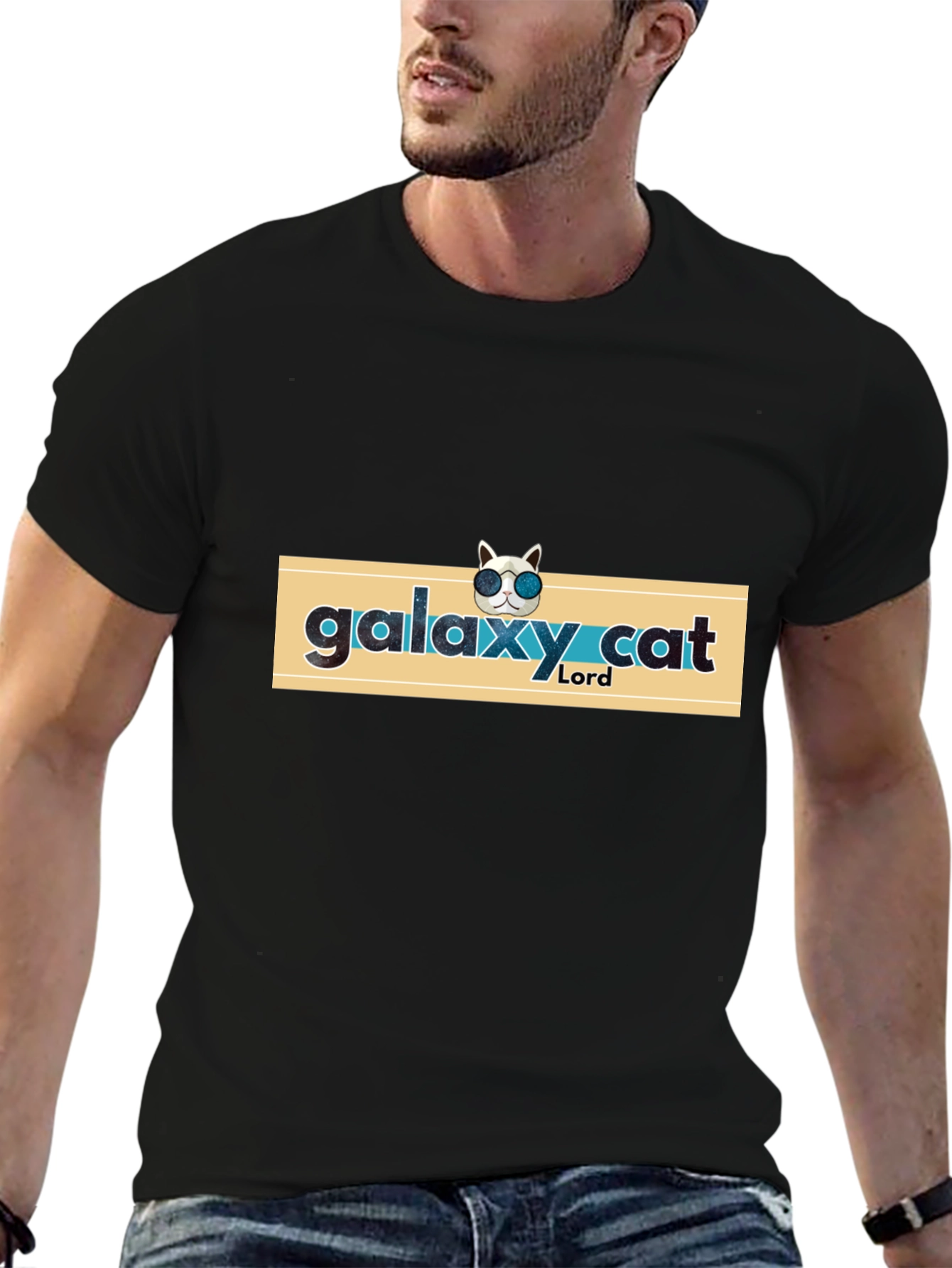 Black Galaxy Cat Lord T-Shirt - Cool Cosmic Graphic Tee view 6
