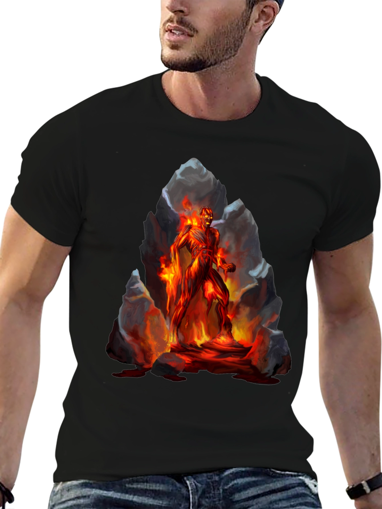 Black Inferno Man Graphic Tee - Fiery Lava Design view 6