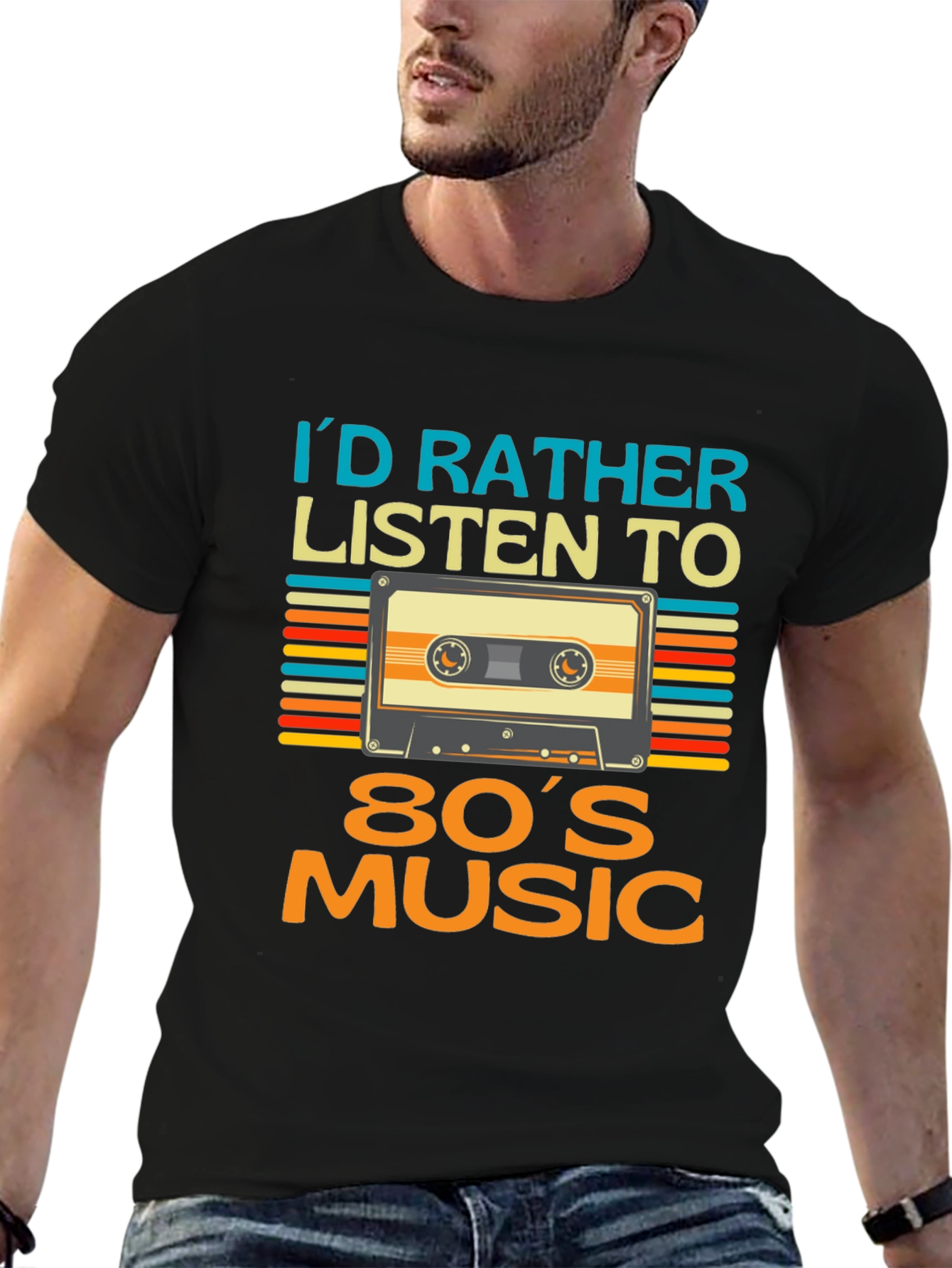 Black Retro 80s Music T-Shirt view 6