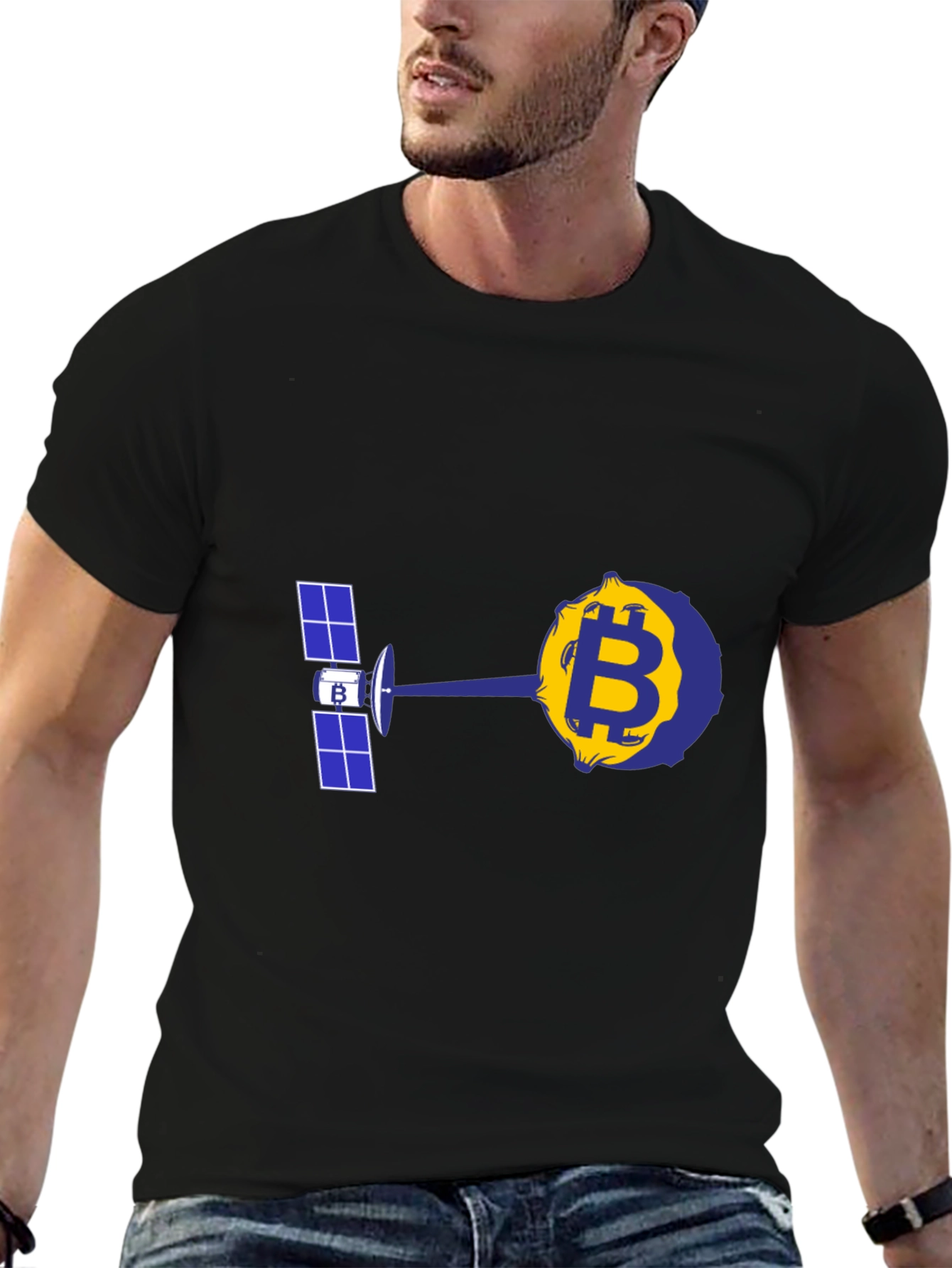 Black Bitcoin Satellite T-Shirt - Crypto Design view 6