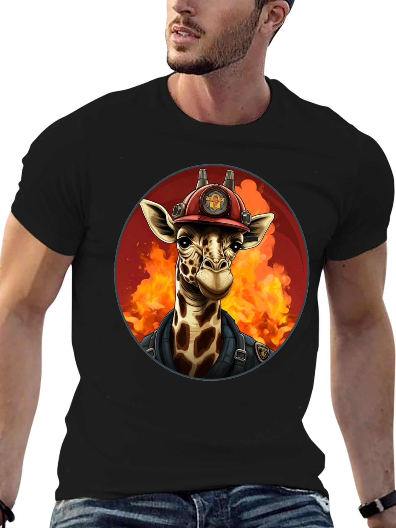 Black Giraffe Firefighter Graphic Tee view 6