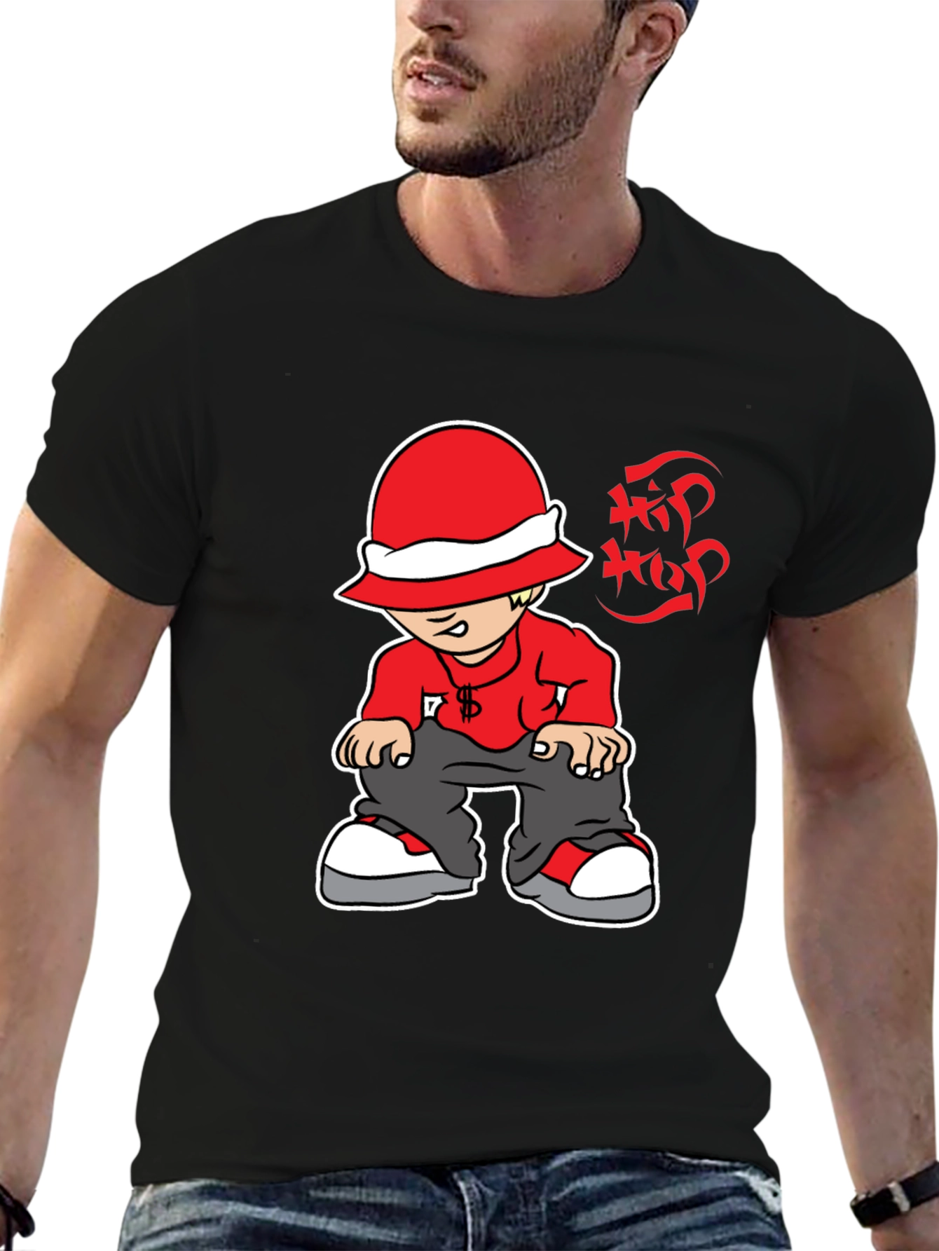 Black Hip Hop Cartoon Graphic Black T-Shirt view 6