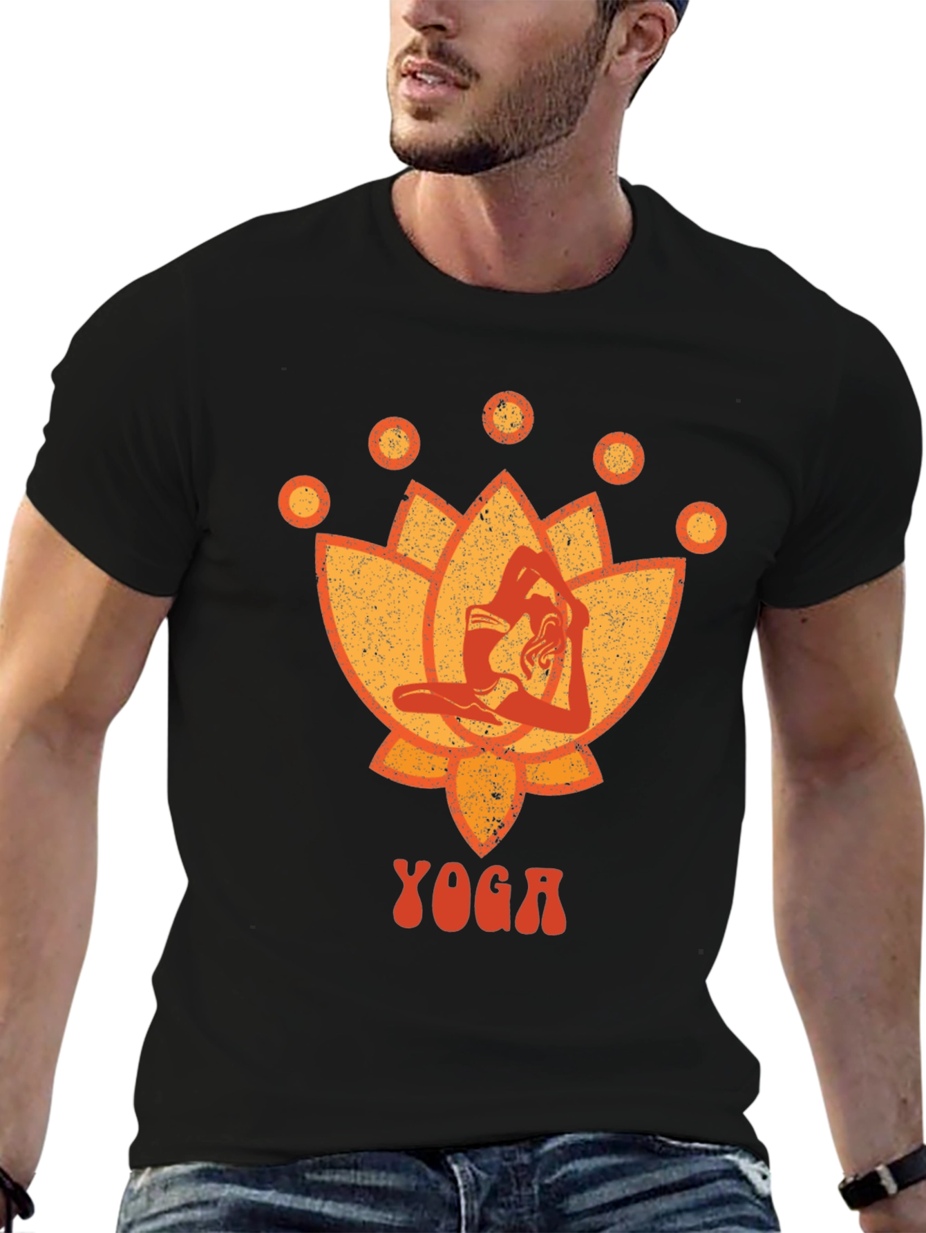 Black Yoga Lotus Graphic Tee - Black Cotton T-Shirt view 6