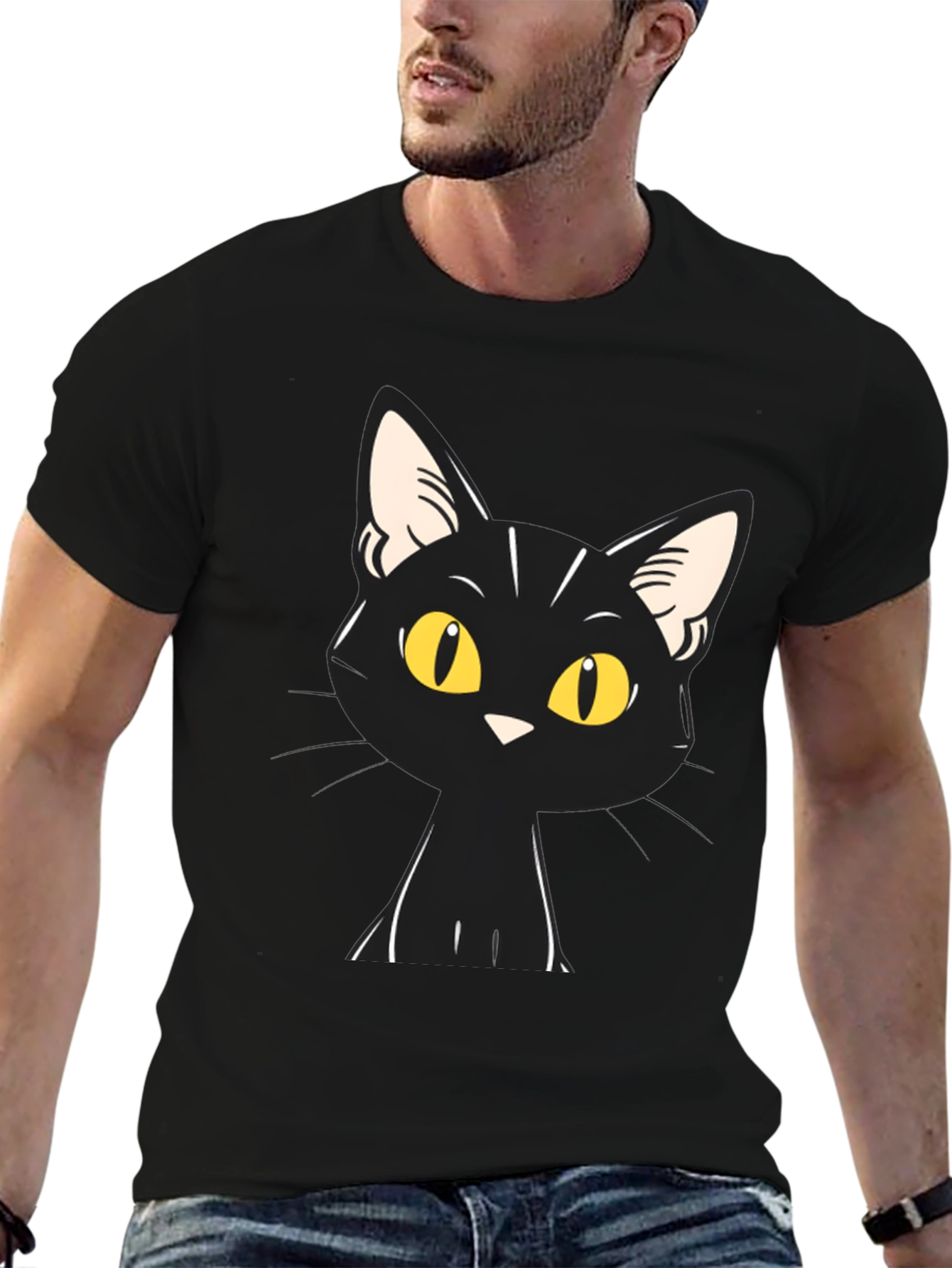 Black Black Cat Graphic Tee - Unisex Cotton T-Shirt view 6