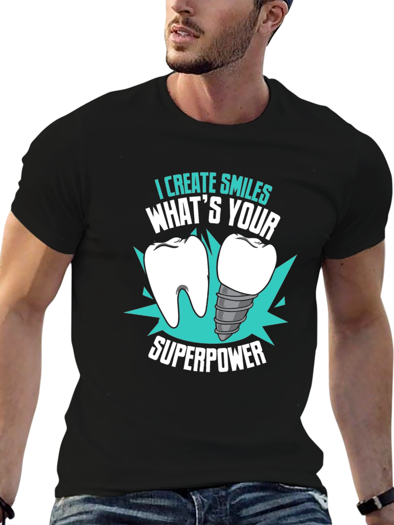 Black Dental Superpower T-Shirt - Dentist Gift view 6