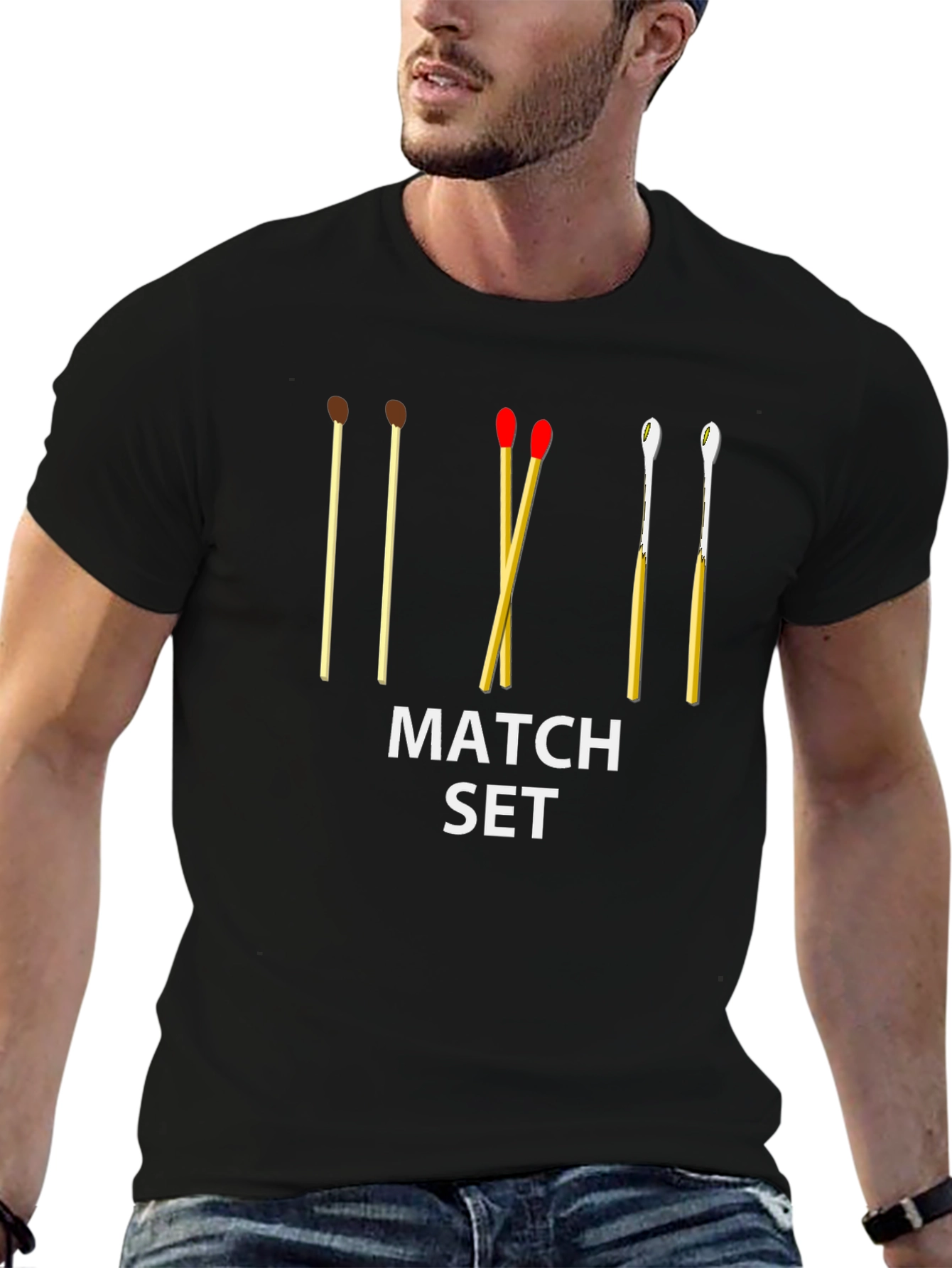 Black Match Set Graphic Tee - Casual Unisex T-Shirt view 6