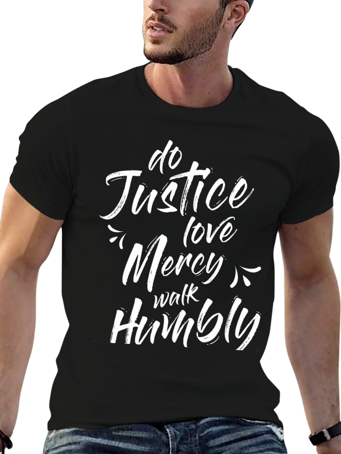 Black Justice, Love, Mercy, Humility Black T-Shirt view 6