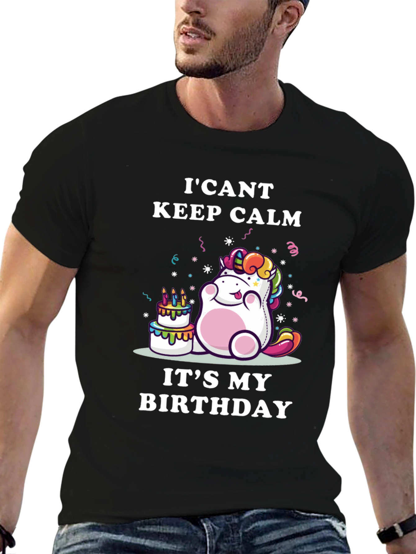 Black I Can't Keep Calm It's My Birthday Unicorn T-Shirt view 6