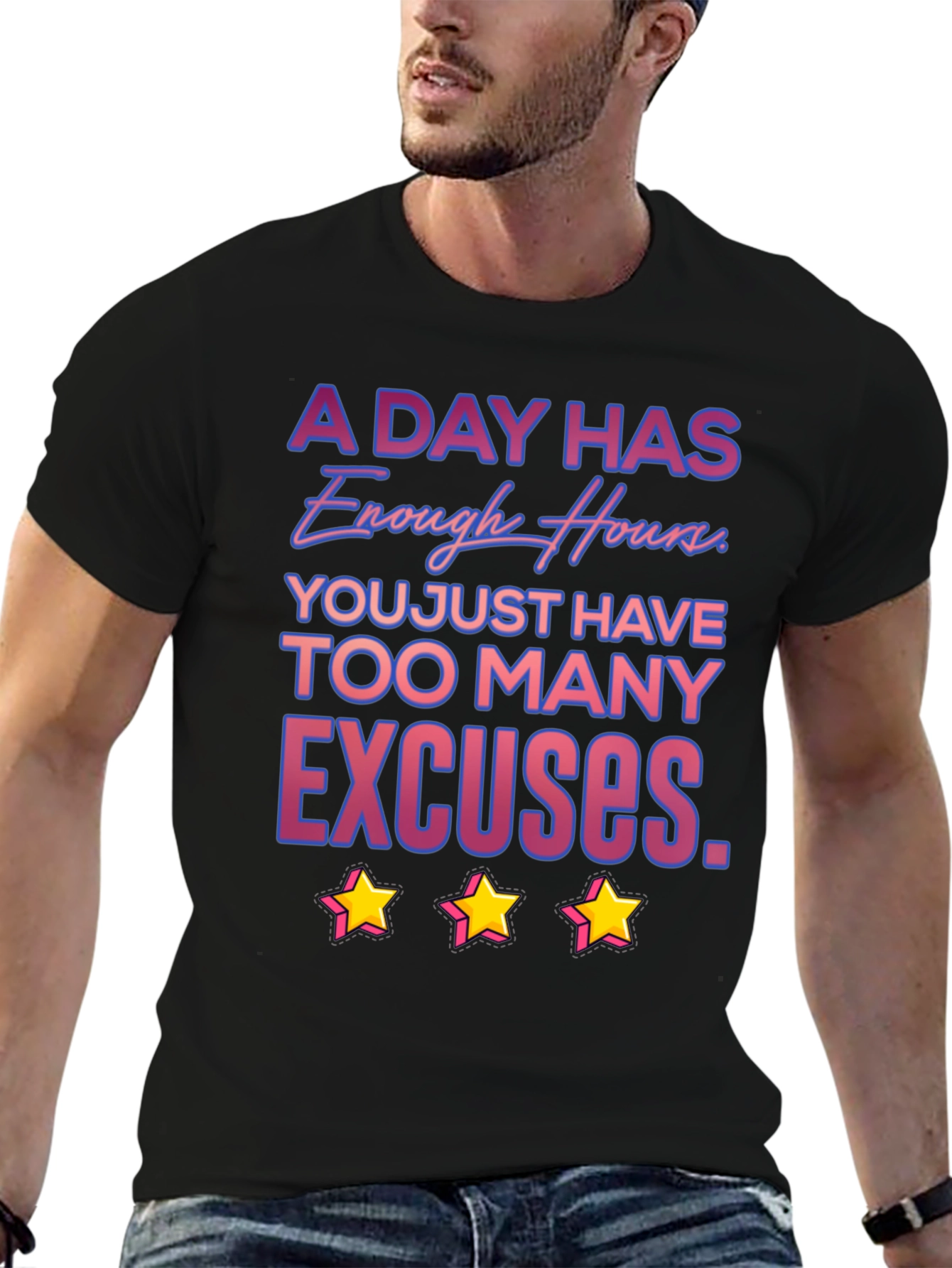 Black Motivational T-Shirt: A Day Has Enough Hours view 6