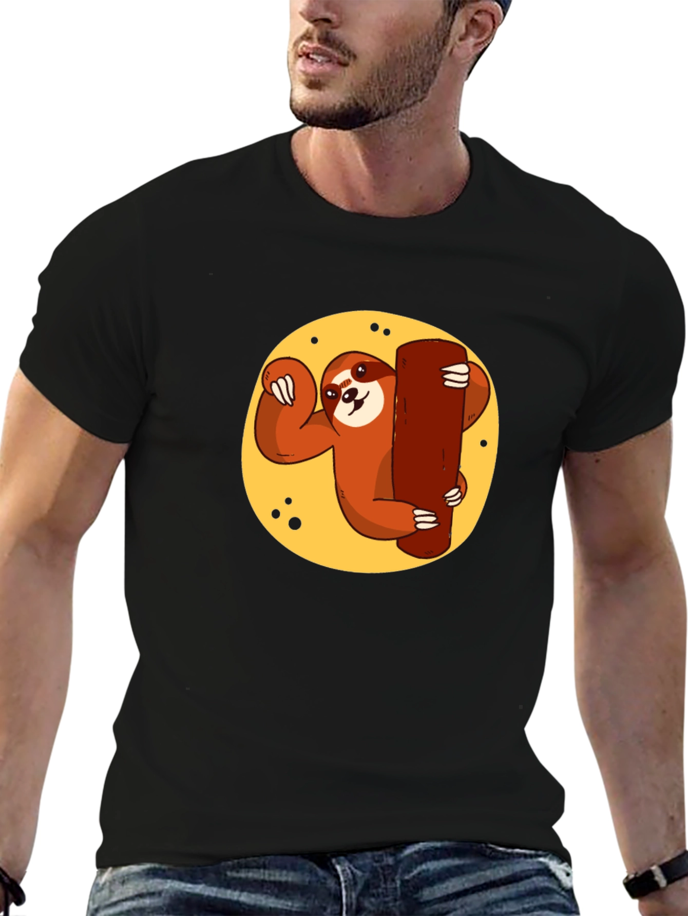 Black Sloth Hugging Tree T-Shirt - Relaxed Style view 6
