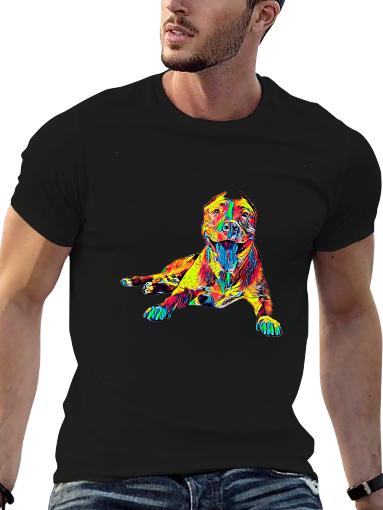 Black Vibrant Dog Graphic Tee - Stylish Crew Neck T-Shirt view 6