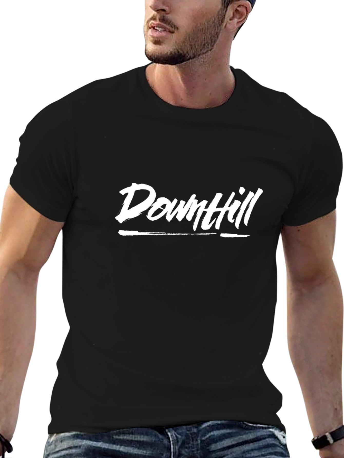 Black Downhill Graphic Tee - Black Cotton Casual T-Shirt view 6