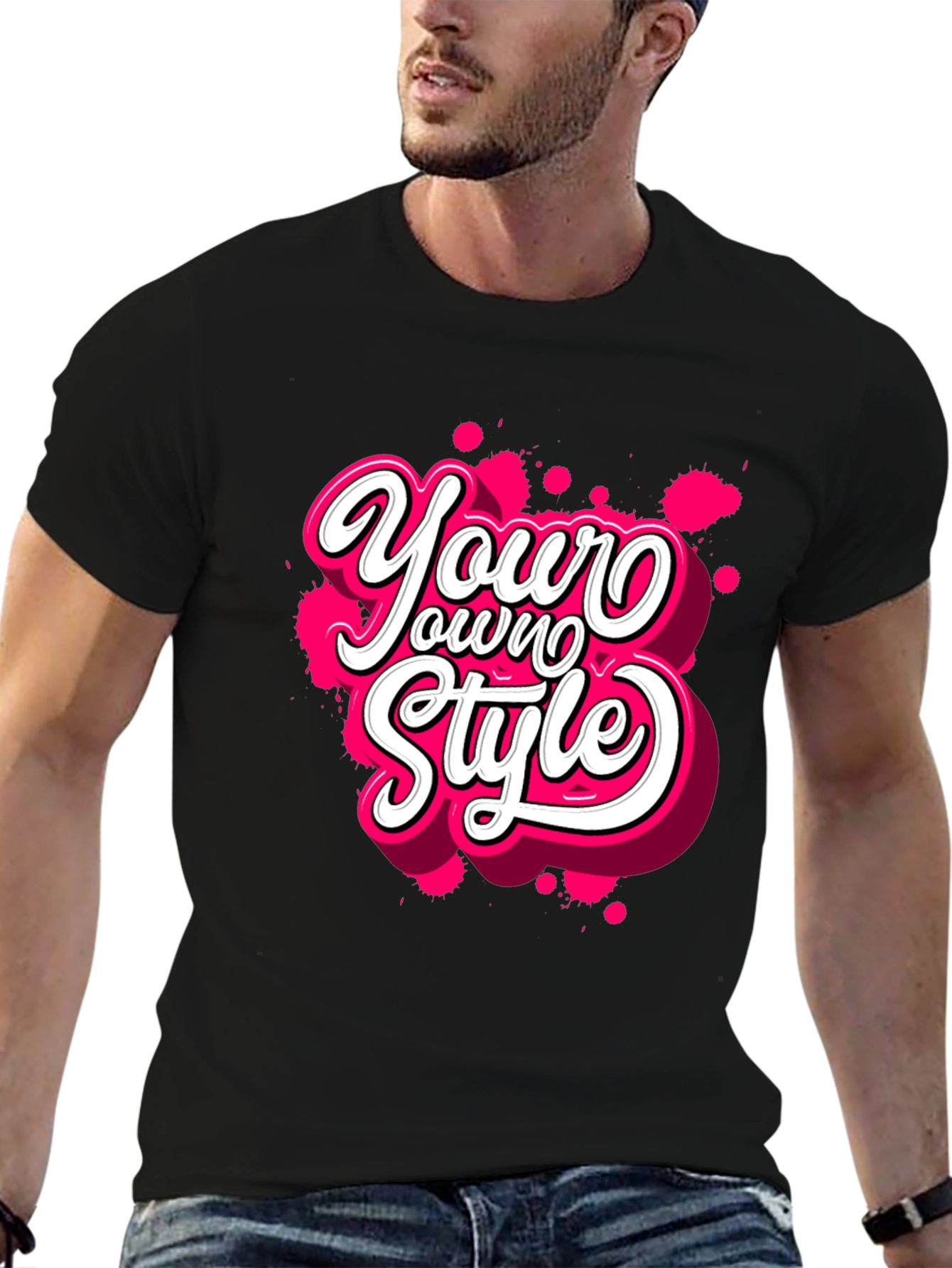 Black Your Own Style Graphic Tee - Black Cotton T-Shirt view 6