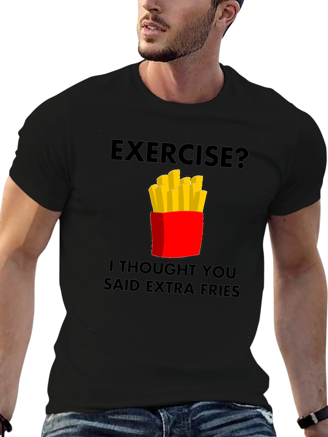 Black Funny Extra Fries Graphic T-Shirt view 6