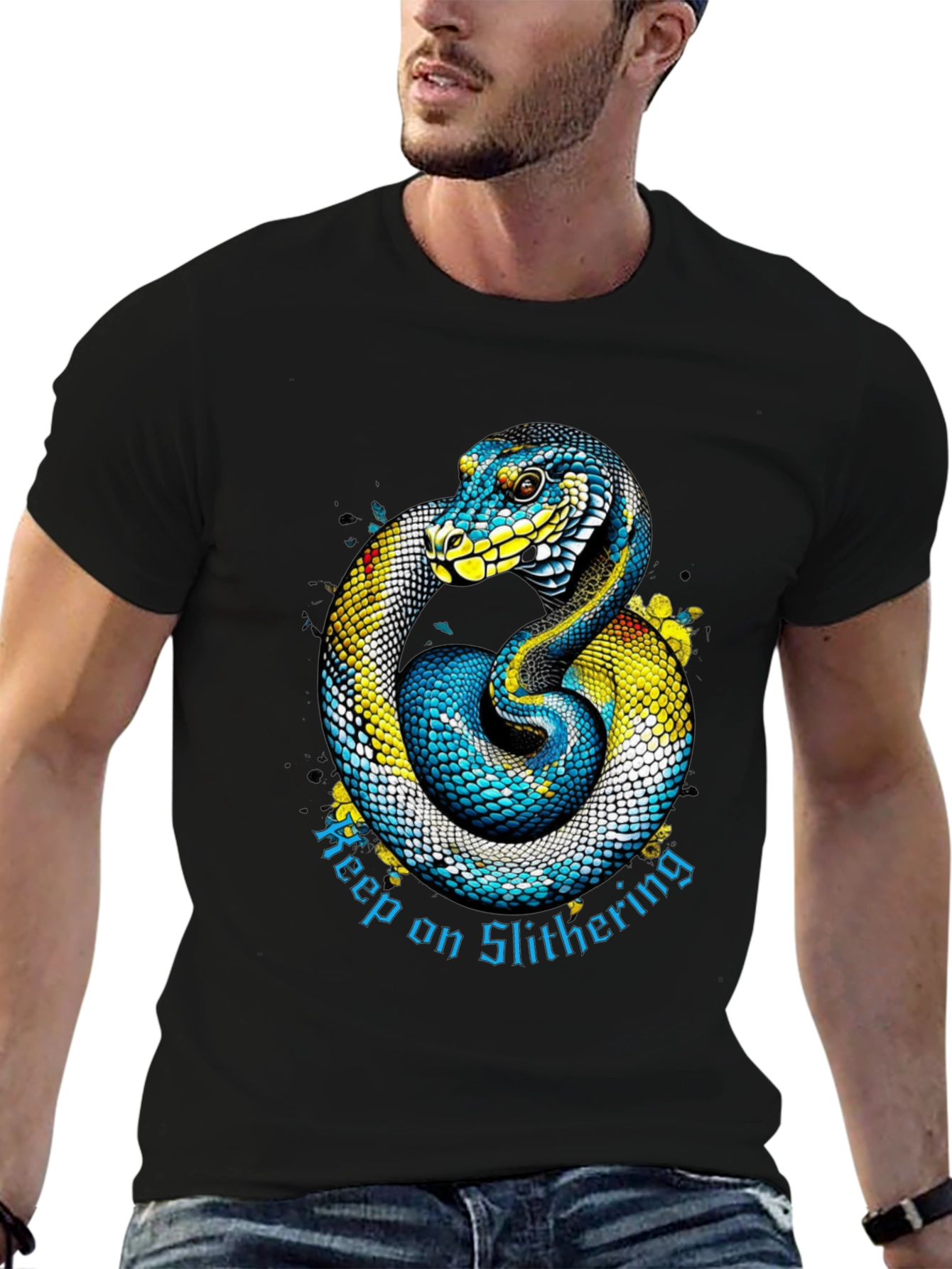Black Keep on Slithering Snake Graphic Tee view 6