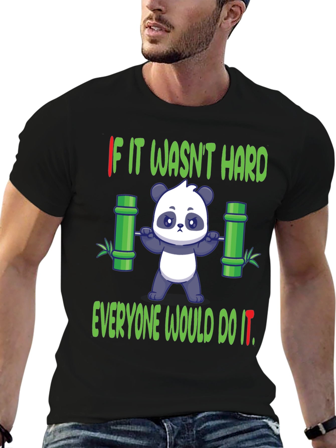 Black Funny Panda Gym T-Shirt - Weightlifting Bamboo view 6