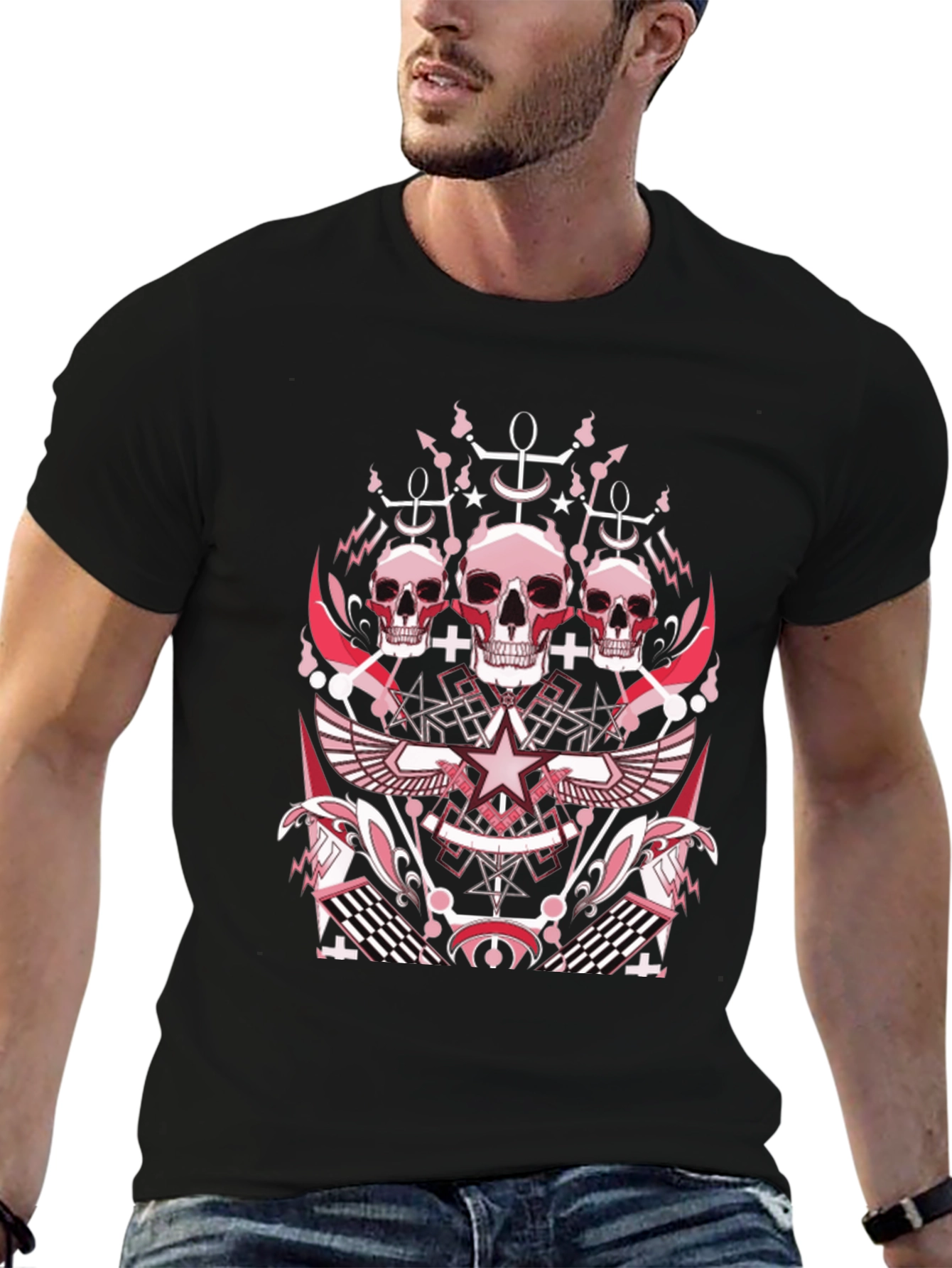 Black Skull Graphic Print T-Shirt view 6