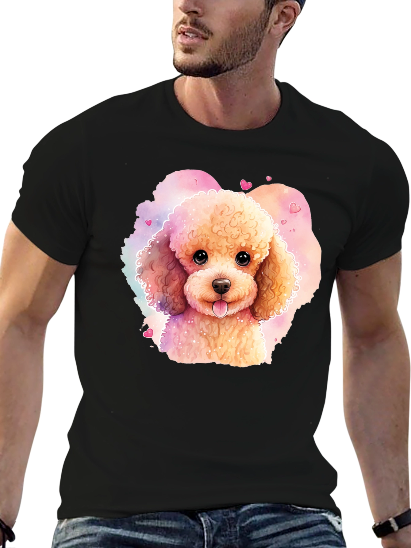 Black Cute Poodle Watercolor T-Shirt view 6