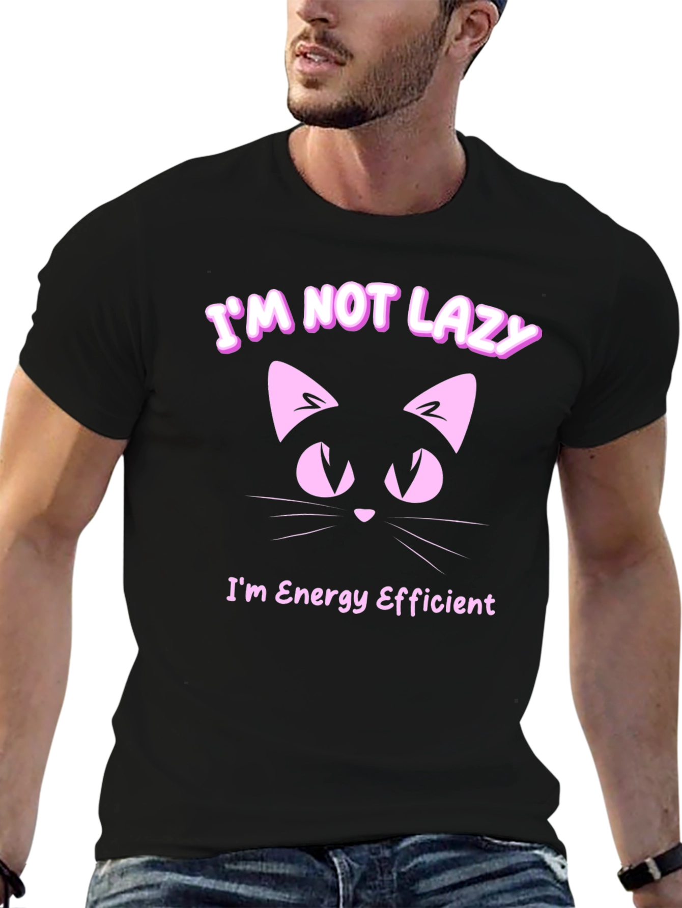 Black I'm Not Lazy Cat T-Shirt view 6