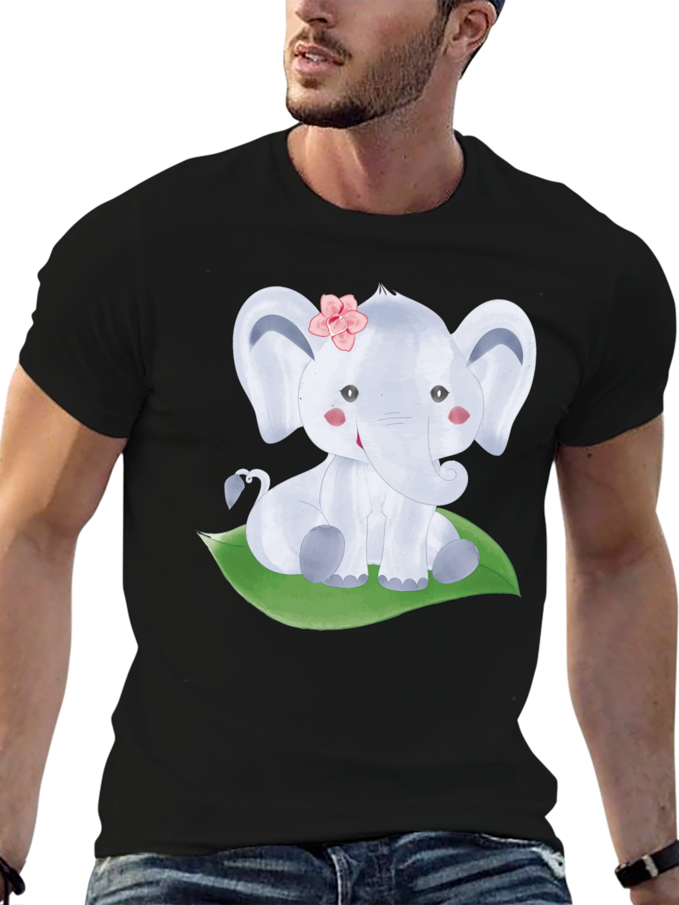 Black Cute Elephant Graphic Tee - Unisex Black T-Shirt view 6