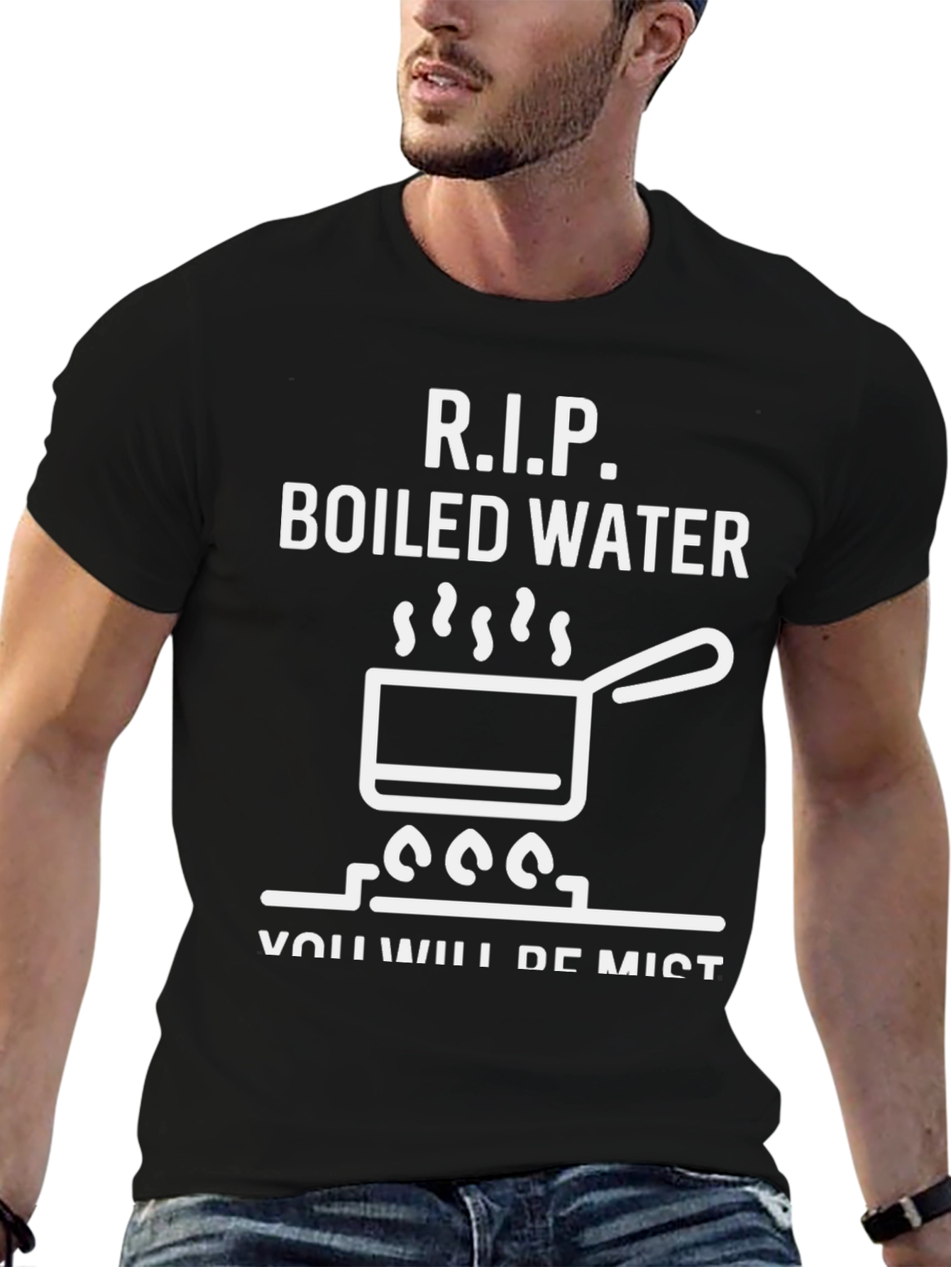 Black RIP Boiled Water Funny Graphic T-Shirt view 6