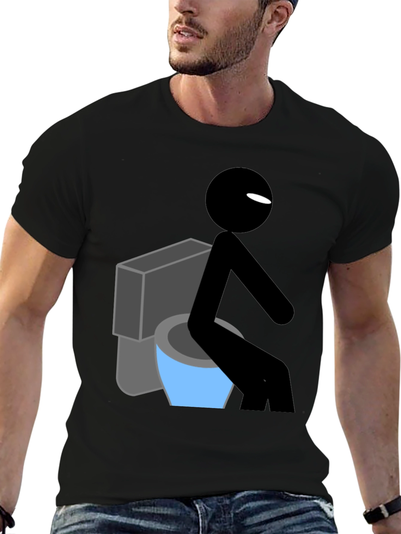 Black Toilet Humor Graphic Tee - Funny Stick Figure Shirt view 6