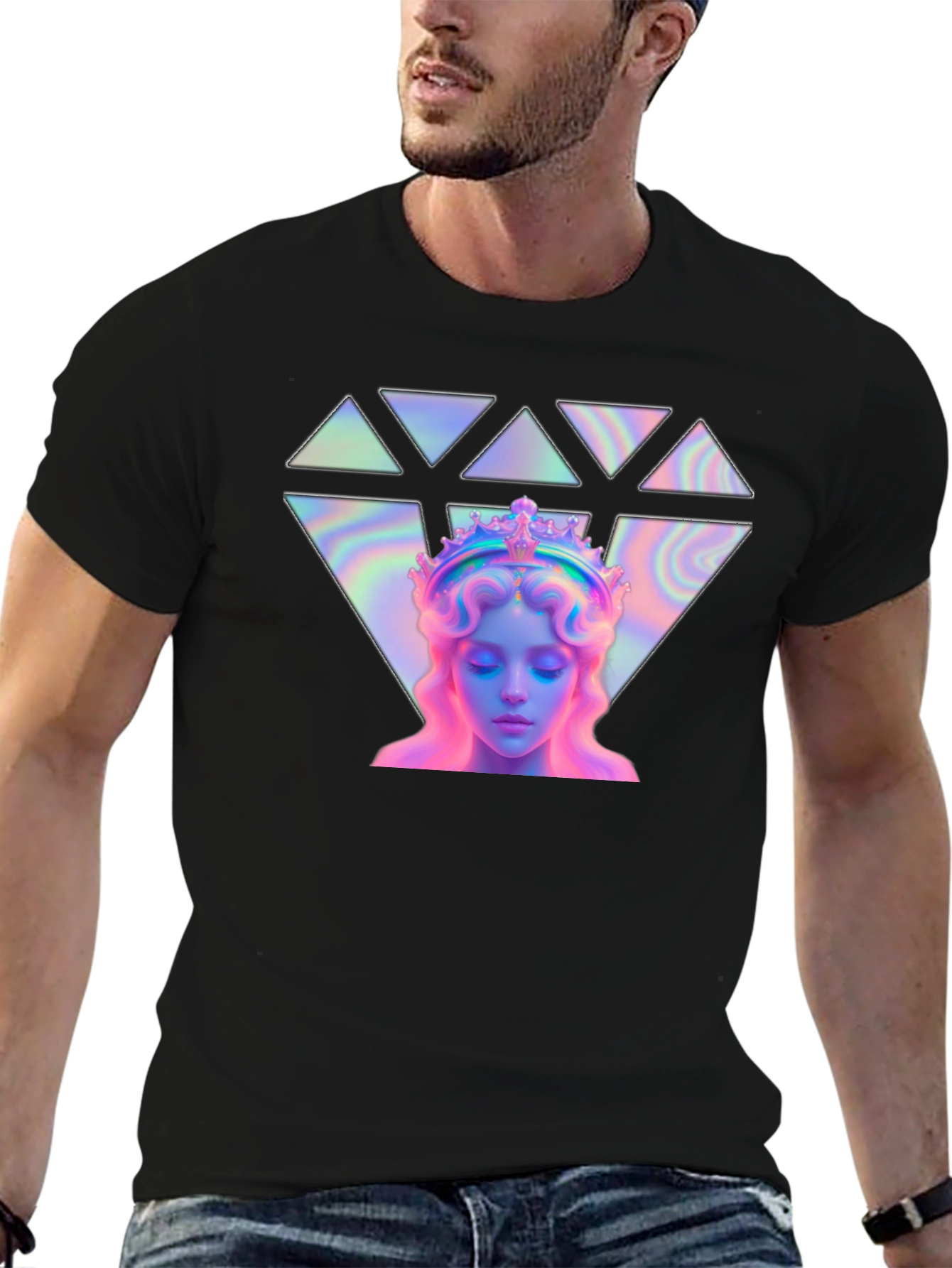 Black Mystic Crown Graphic Tee - Holographic Design view 6