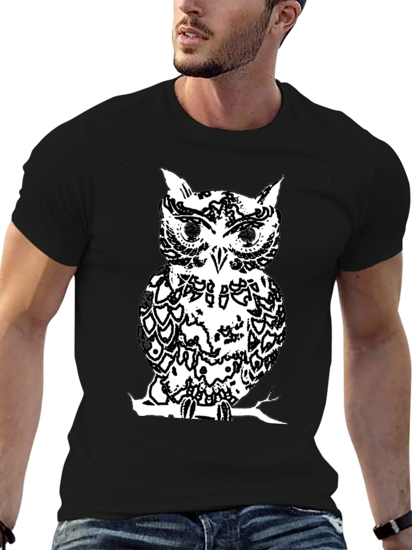 Black Black Owl Graphic Tee - Stylish Men's T-Shirt view 6