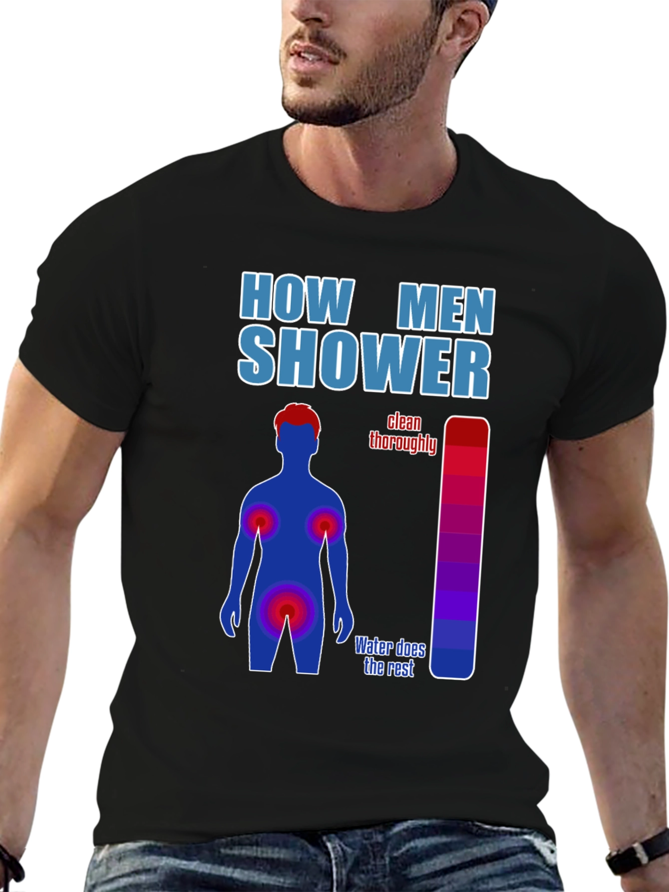 Black Humorous Men's Shower Guide T-Shirt view 6