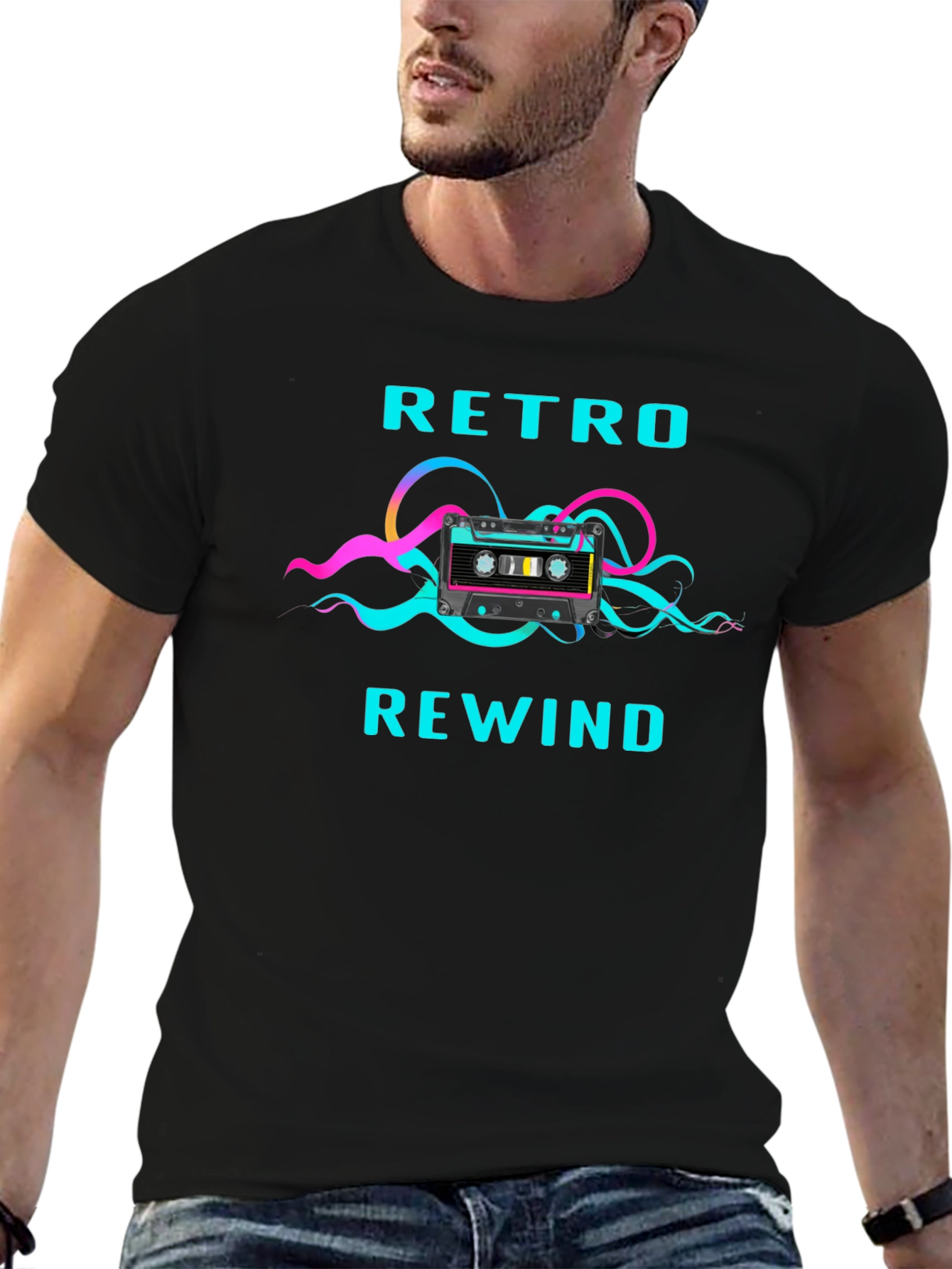 Black Retro Rewind Graphic Tee view 6