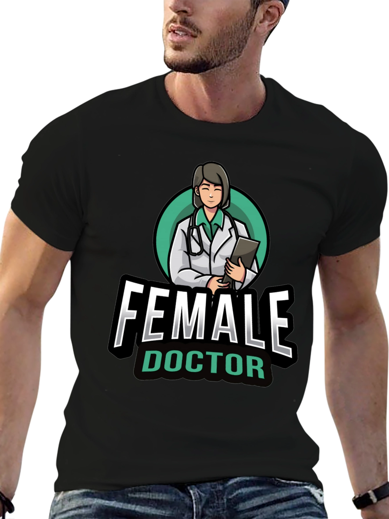 Black Female Doctor Graphic T-Shirt - Novelty Medical Apparel view 6