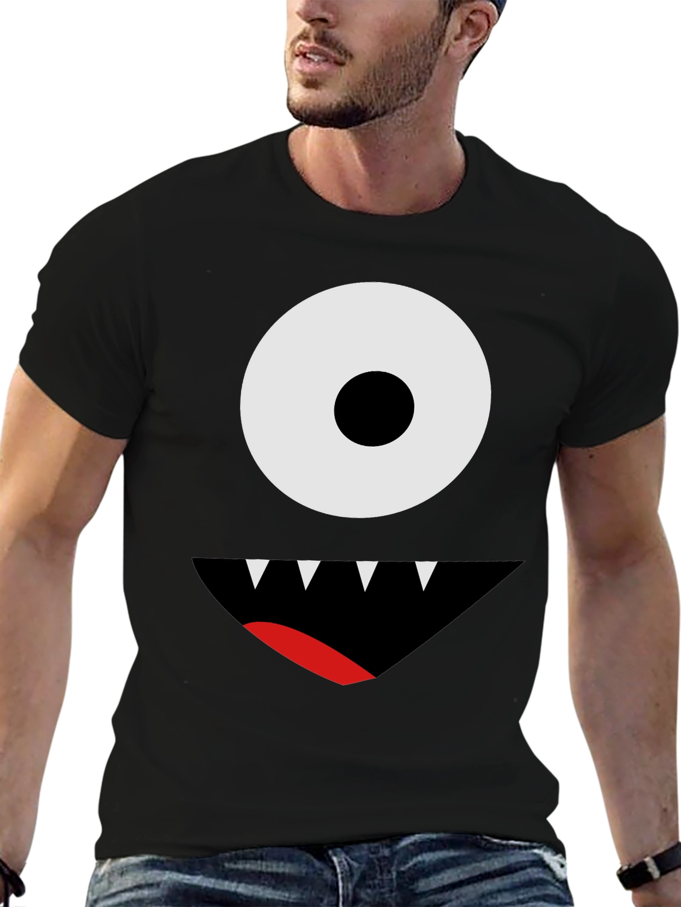 Black One-Eyed Monster Graphic Tee - Black Cotton T-Shirt view 6